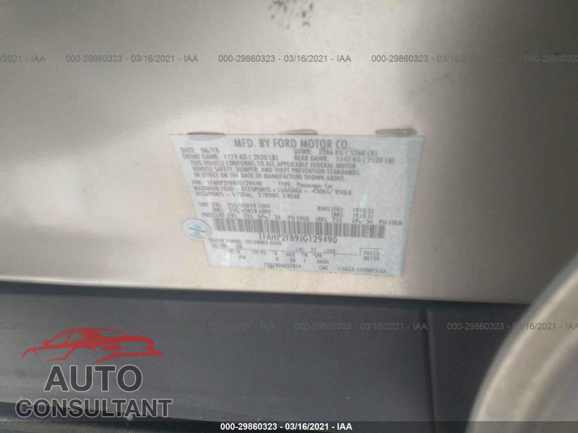 FORD TAURUS 2018 - 1FAHP2F89JG129490