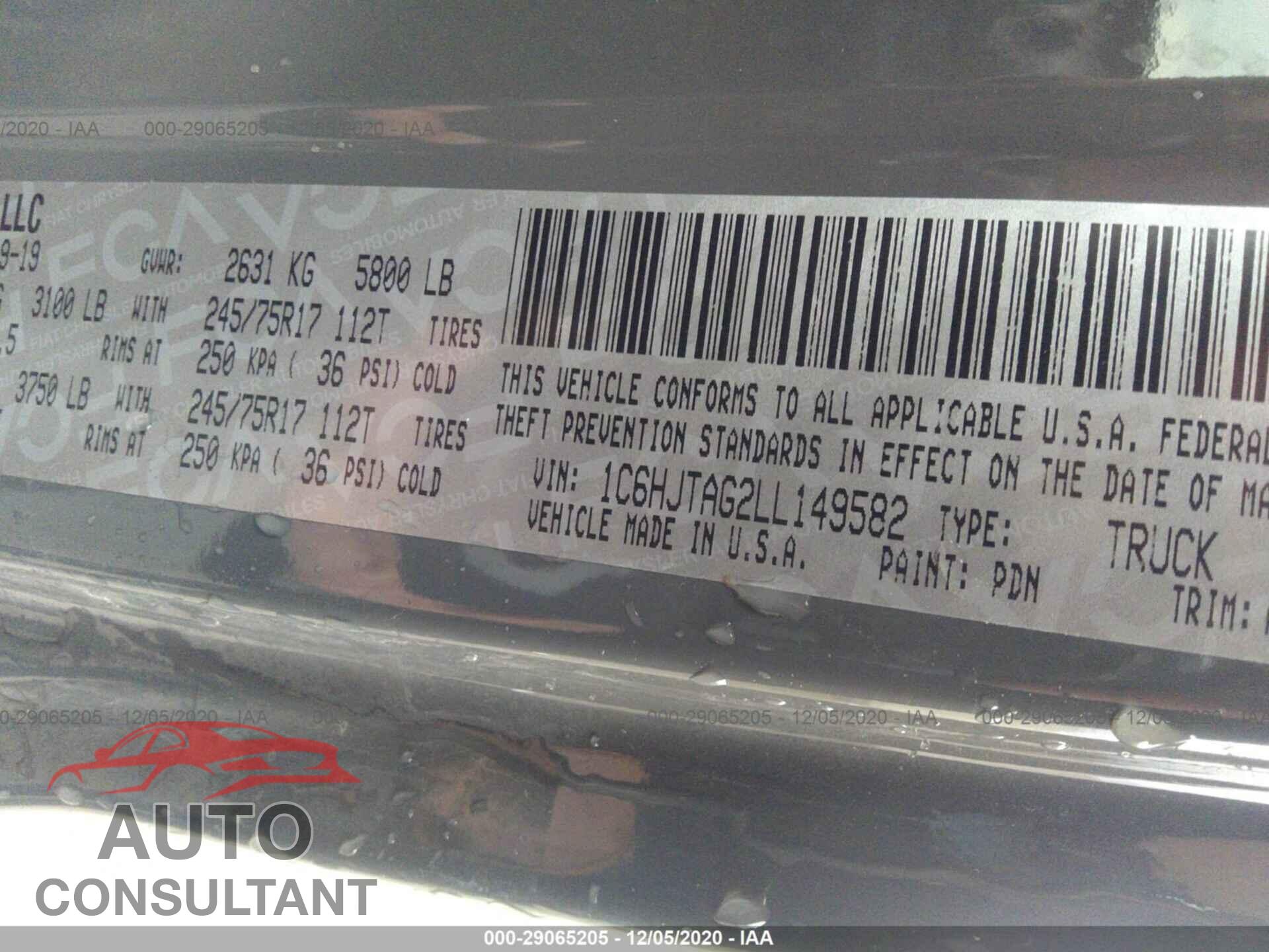 JEEP GLADIATOR 2020 - 1C6HJTAG2LL149582