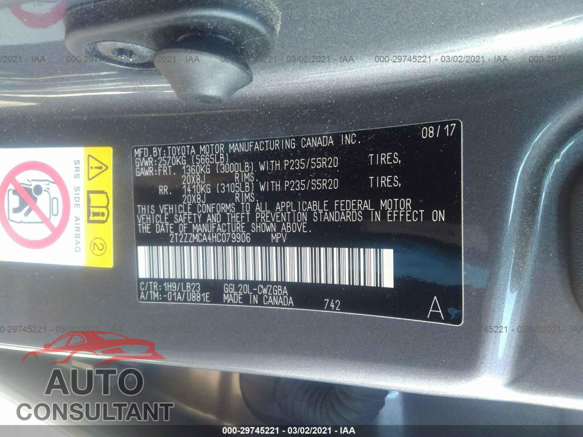 LEXUS RX 2017 - 2T2ZZMCA4HC079906