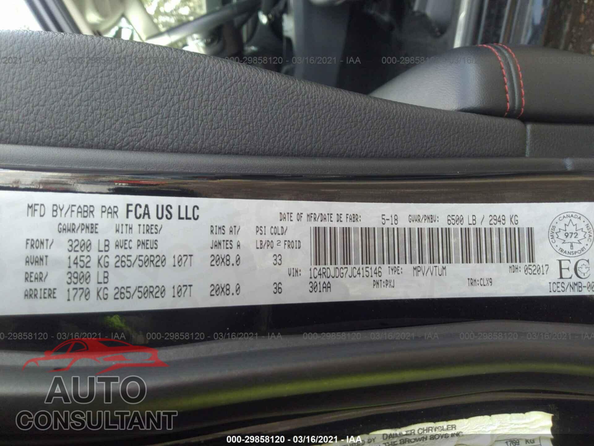 DODGE DURANGO 2018 - 1C4RDJDG7JC415146