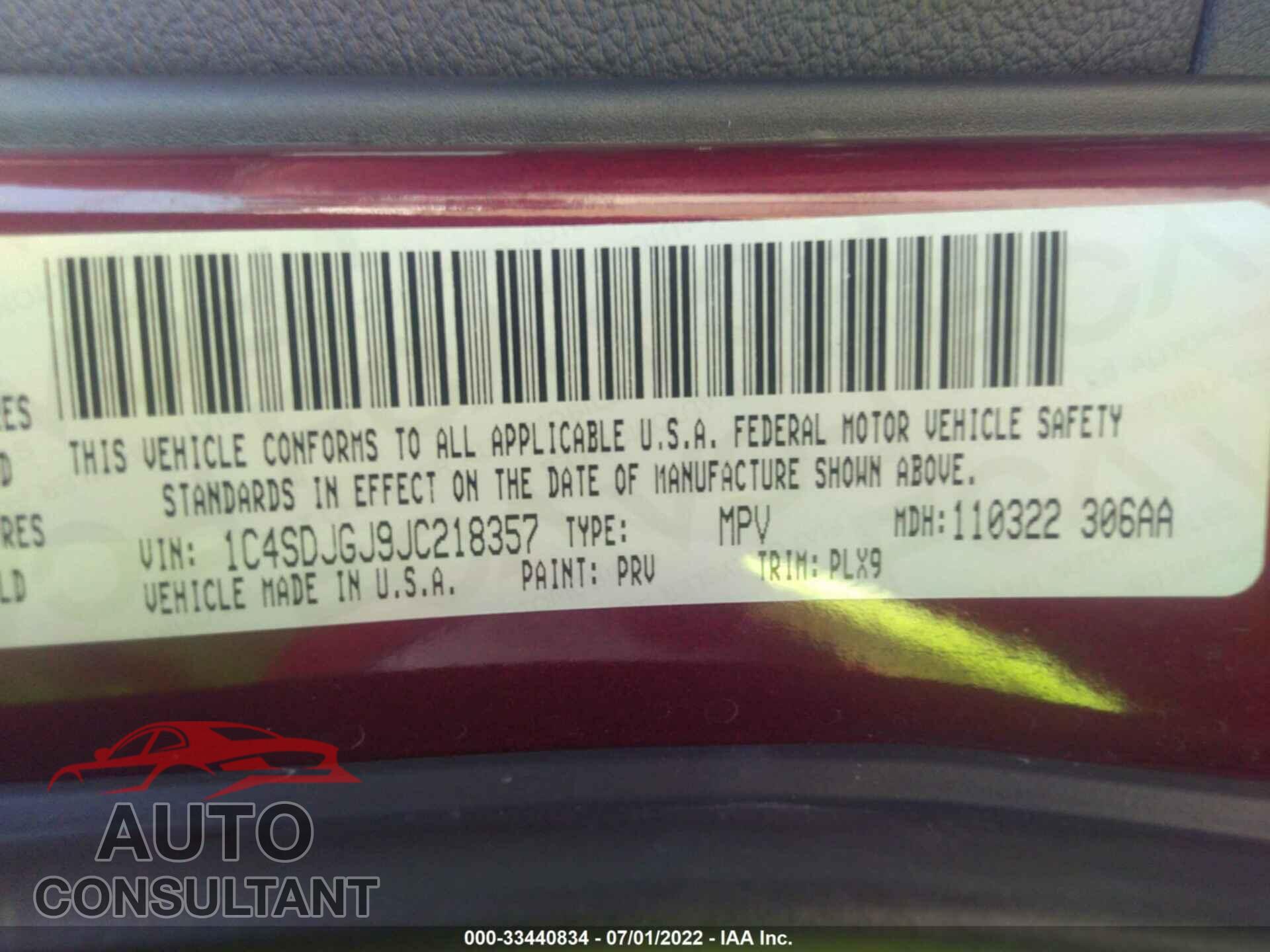 DODGE DURANGO 2018 - 1C4SDJGJ9JC218357