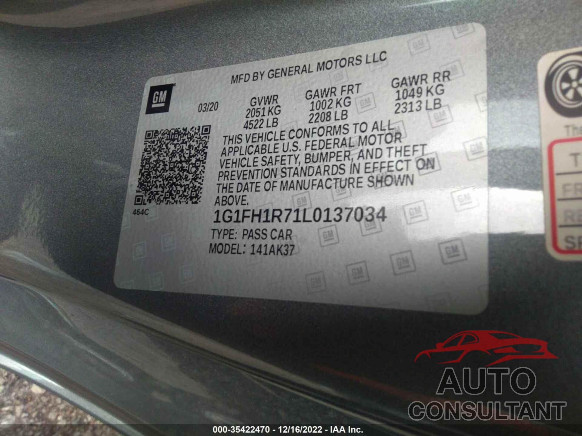 CHEVROLET CAMARO 2020 - 1G1FH1R71L0137034