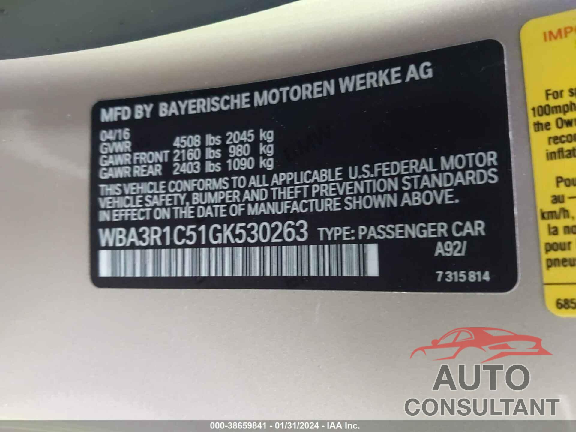 BMW 435I 2016 - WBA3R1C51GK530263