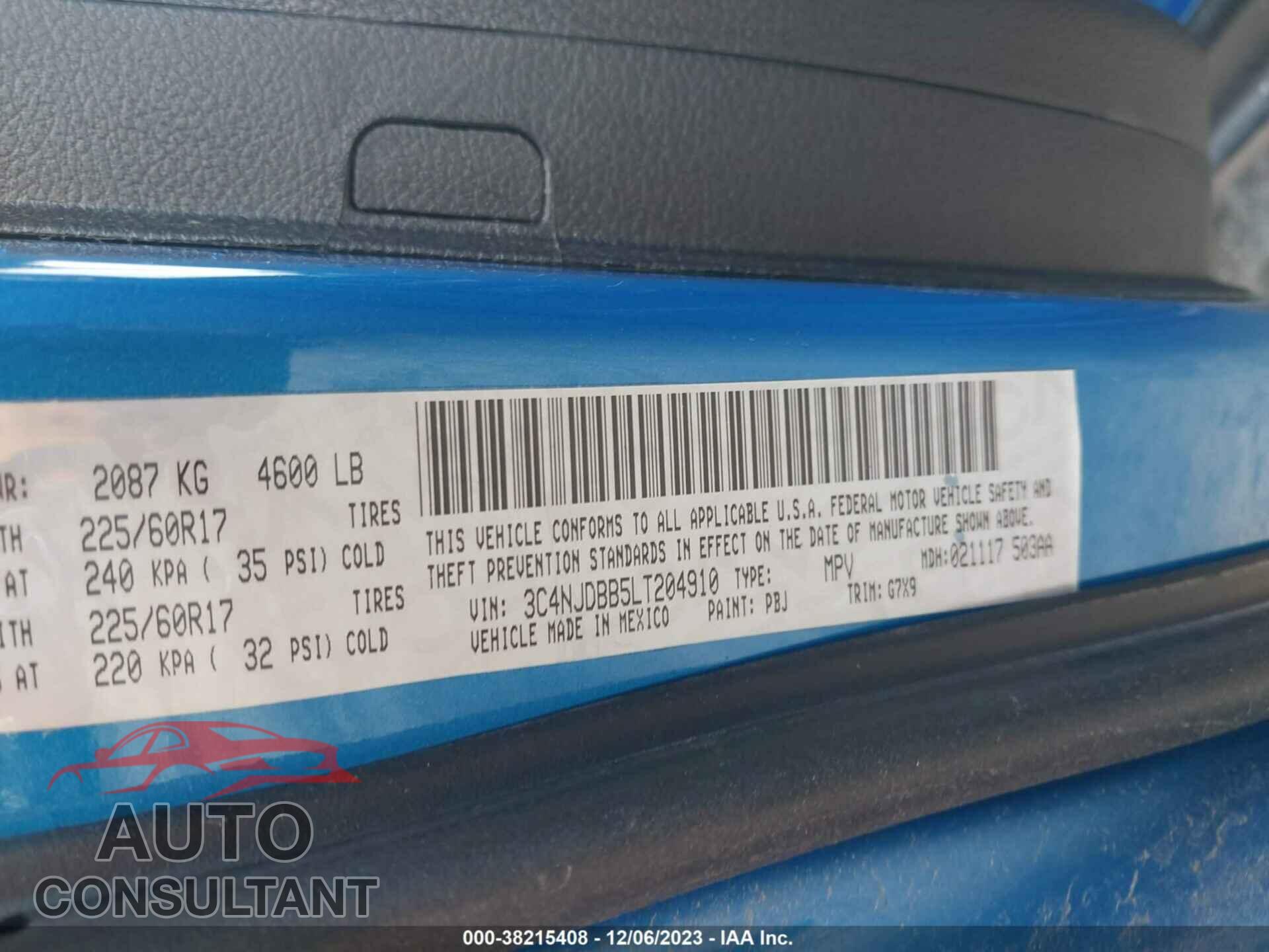 JEEP COMPASS 2020 - 3C4NJDBB5LT204910