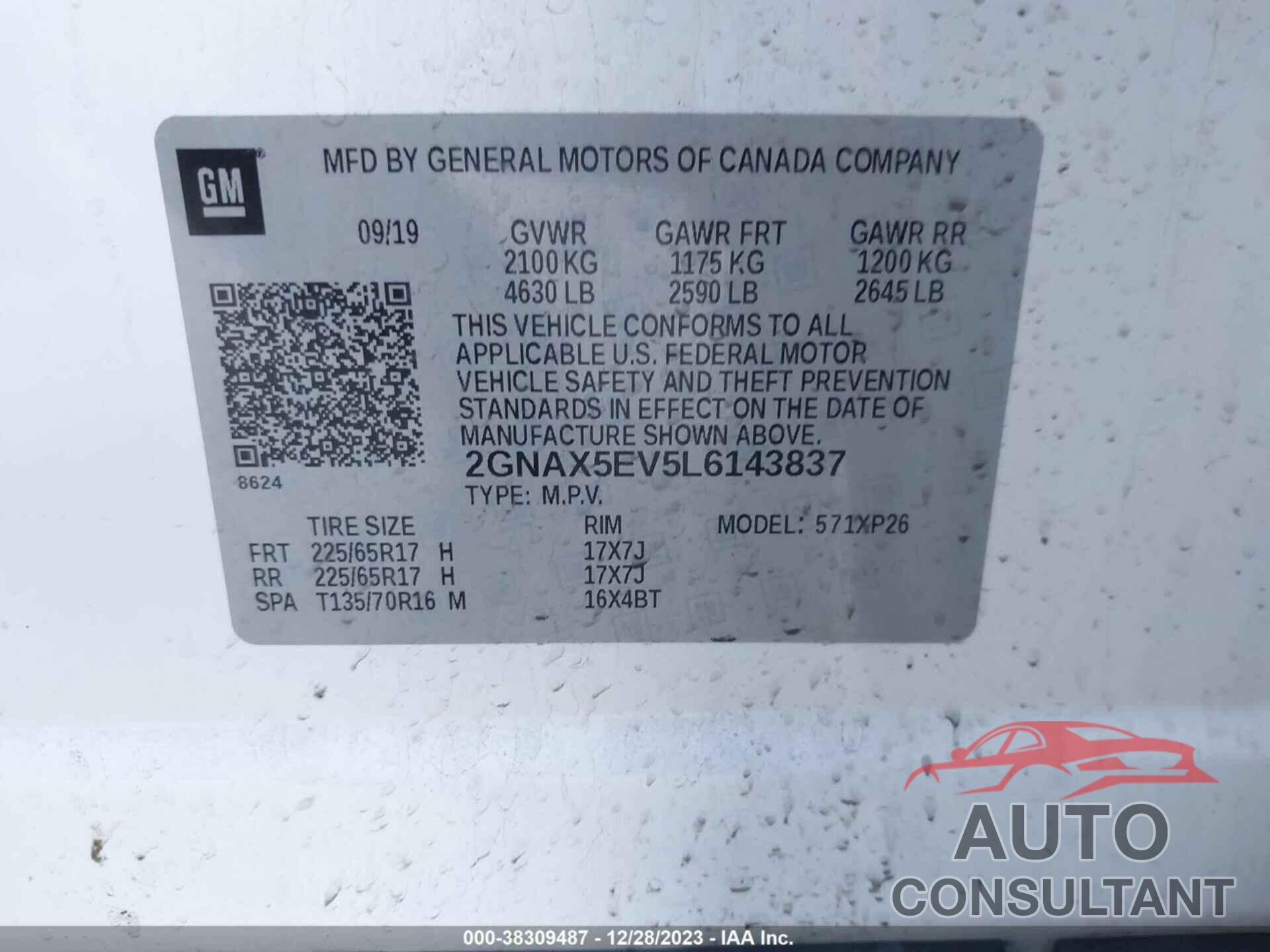 CHEVROLET EQUINOX 2020 - 2GNAX5EV5L6143837