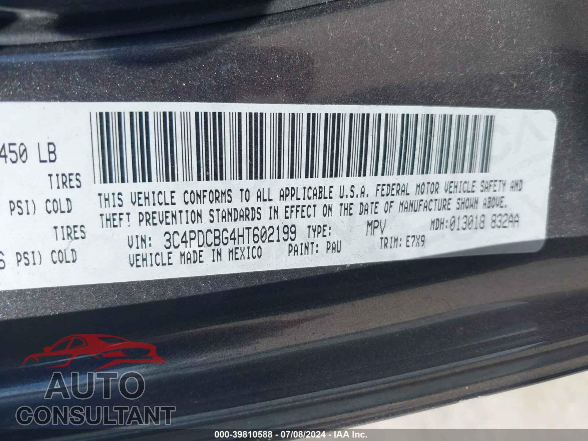 DODGE JOURNEY 2017 - 3C4PDCBG4HT602199