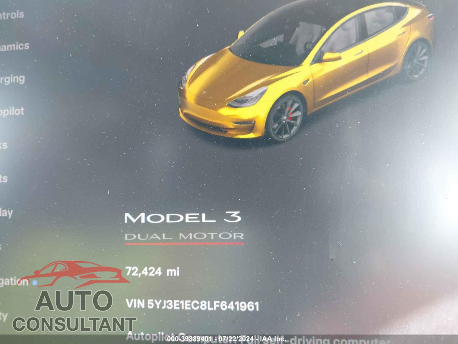 TESLA MODEL 3 2020 - 5YJ3E1EC8LF641961