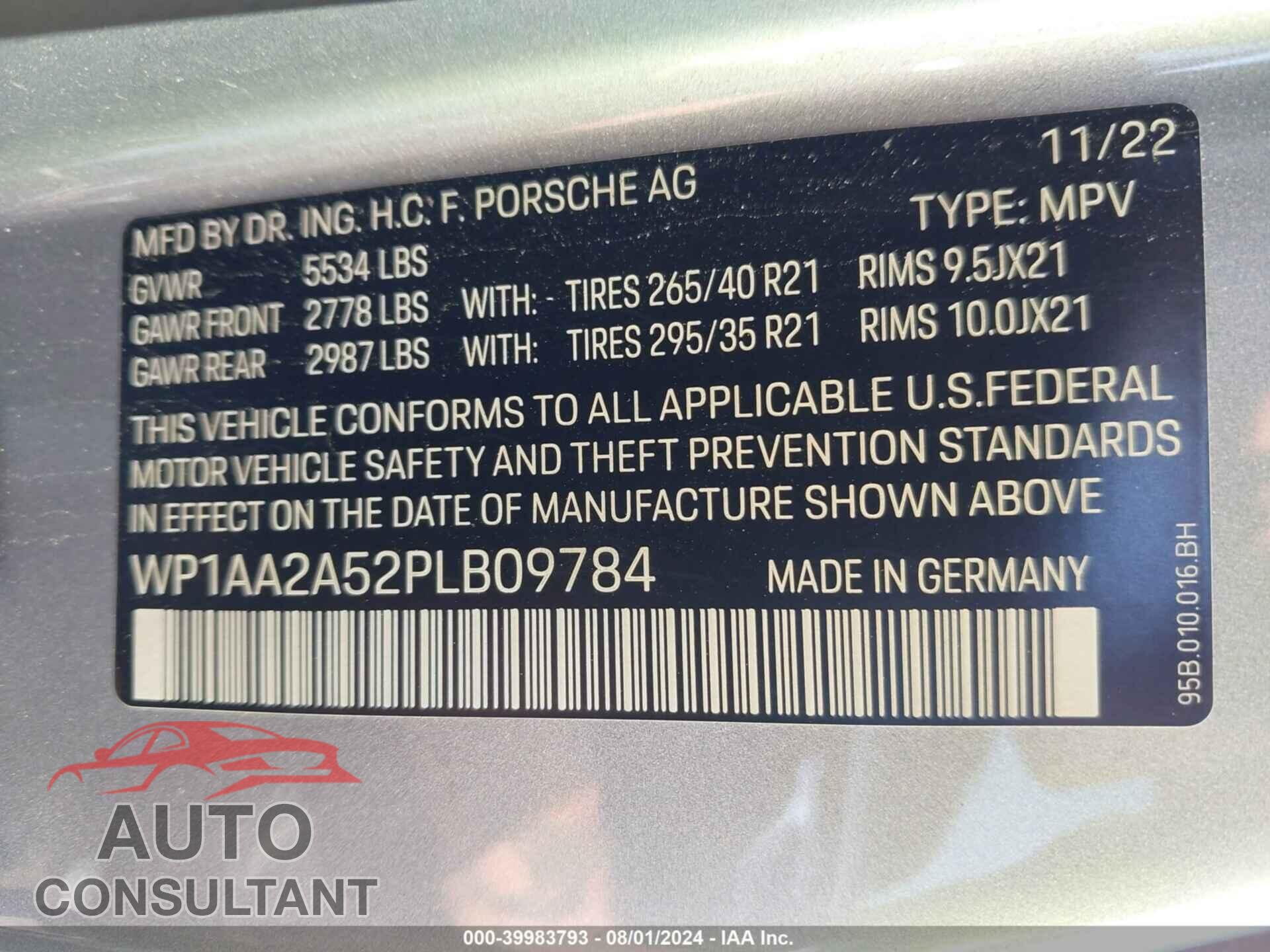 PORSCHE MACAN 2023 - WP1AA2A52PLB09784