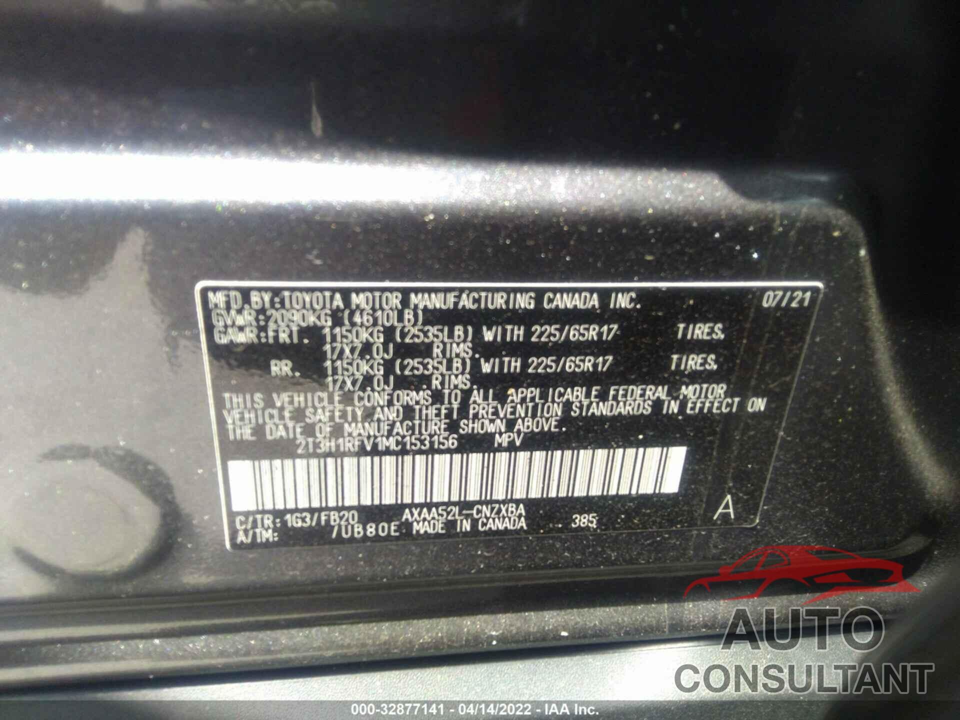 TOYOTA RAV4 2021 - 2T3H1RFV1MC153156