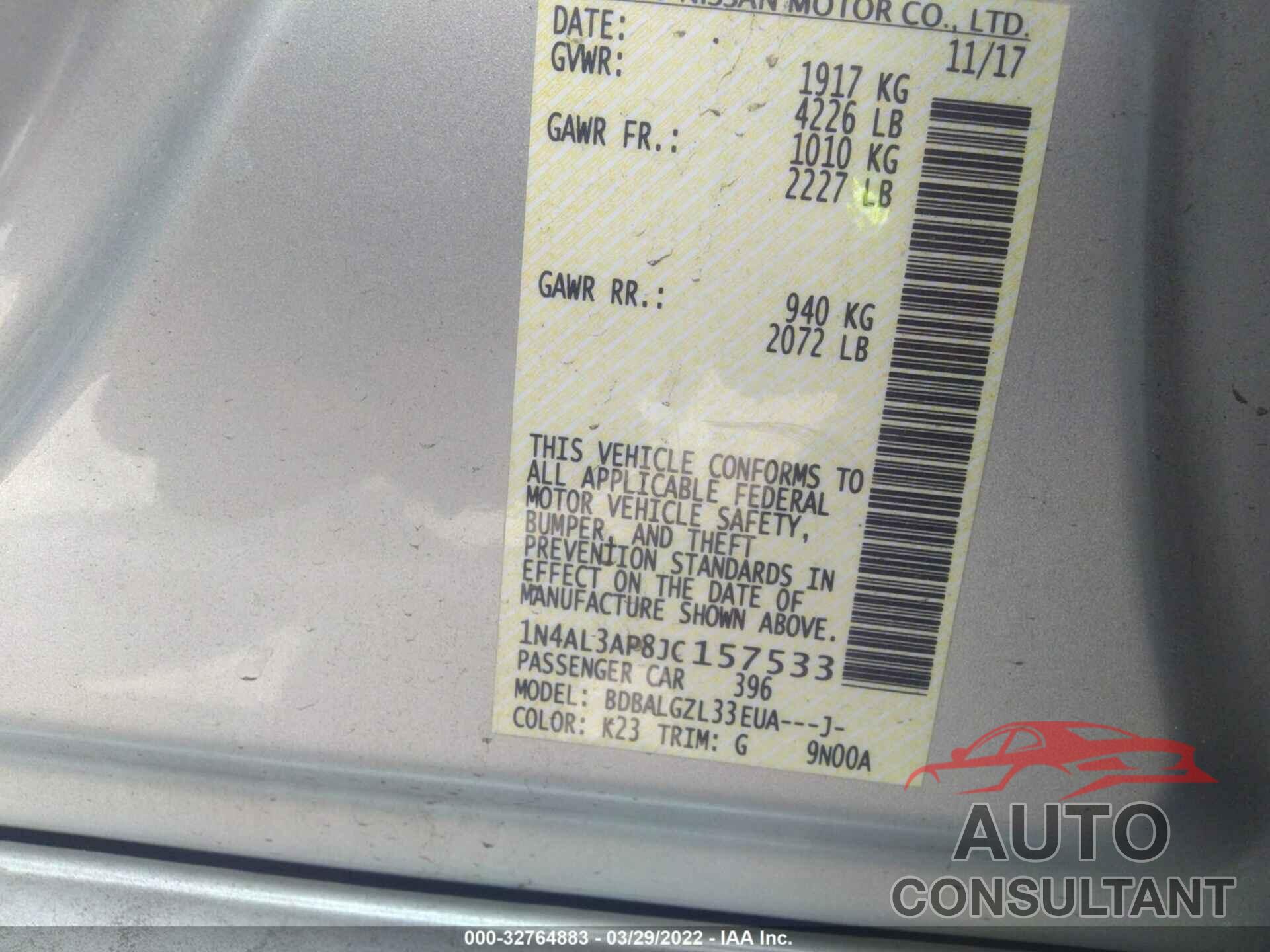 NISSAN ALTIMA 2018 - 1N4AL3AP8JC157533