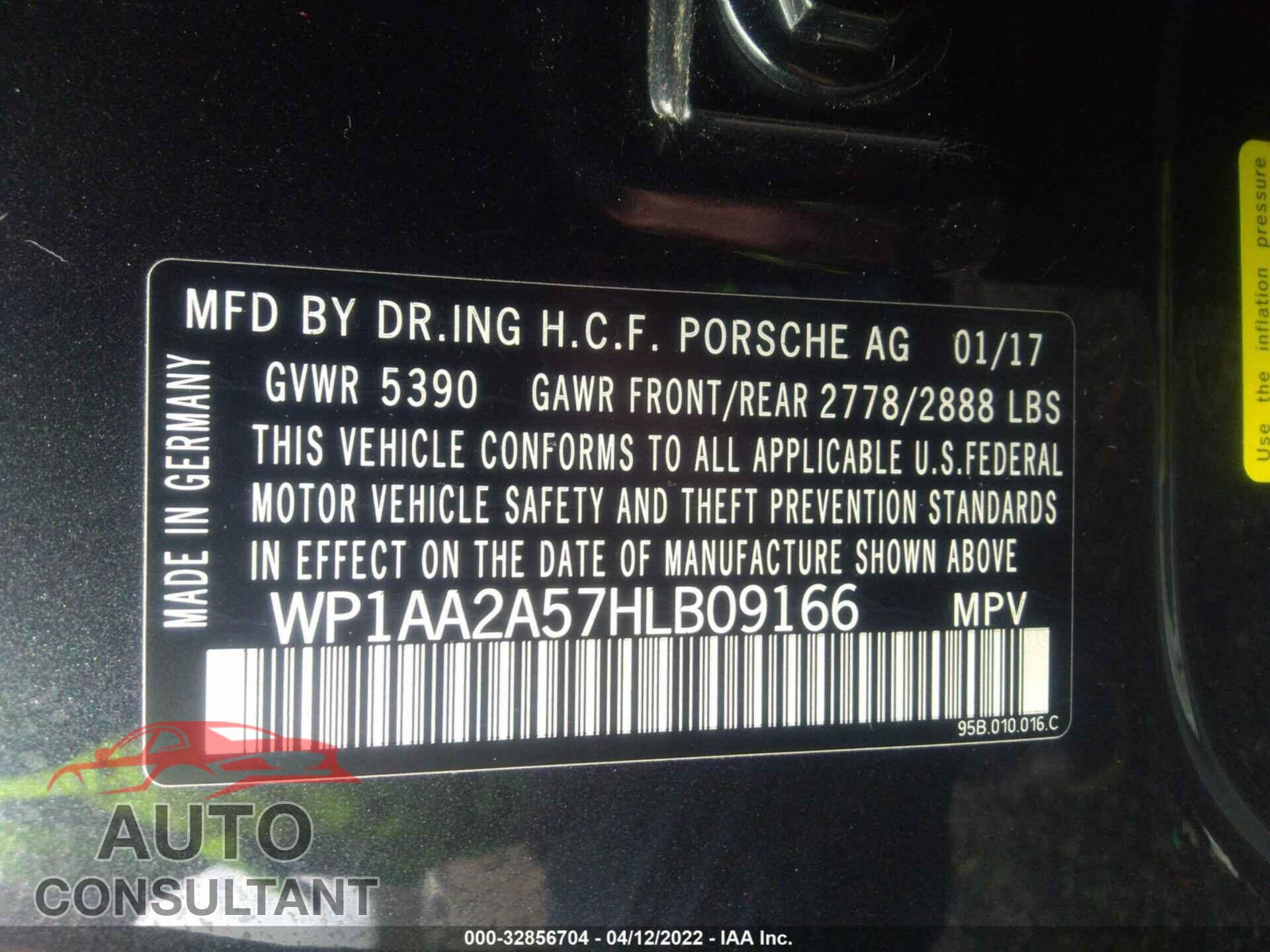 PORSCHE MACAN 2017 - WP1AA2A57HLB09166