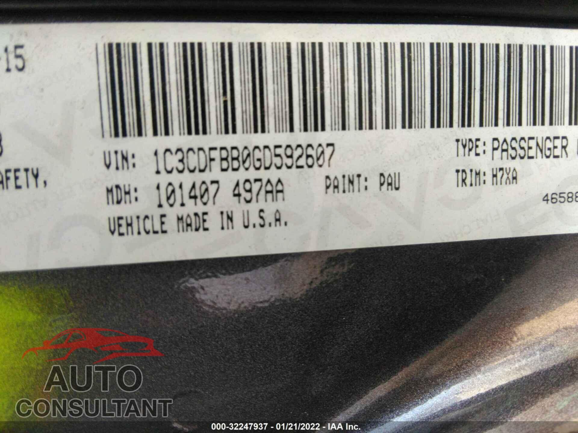 DODGE DART 2016 - 1C3CDFBB0GD592607