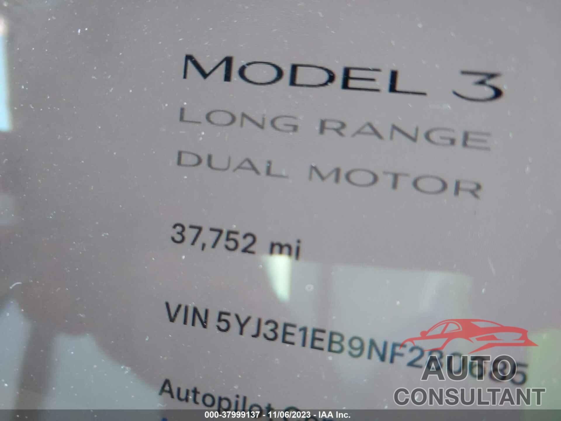 TESLA MODEL 3 2022 - 5YJ3E1EB9NF280685