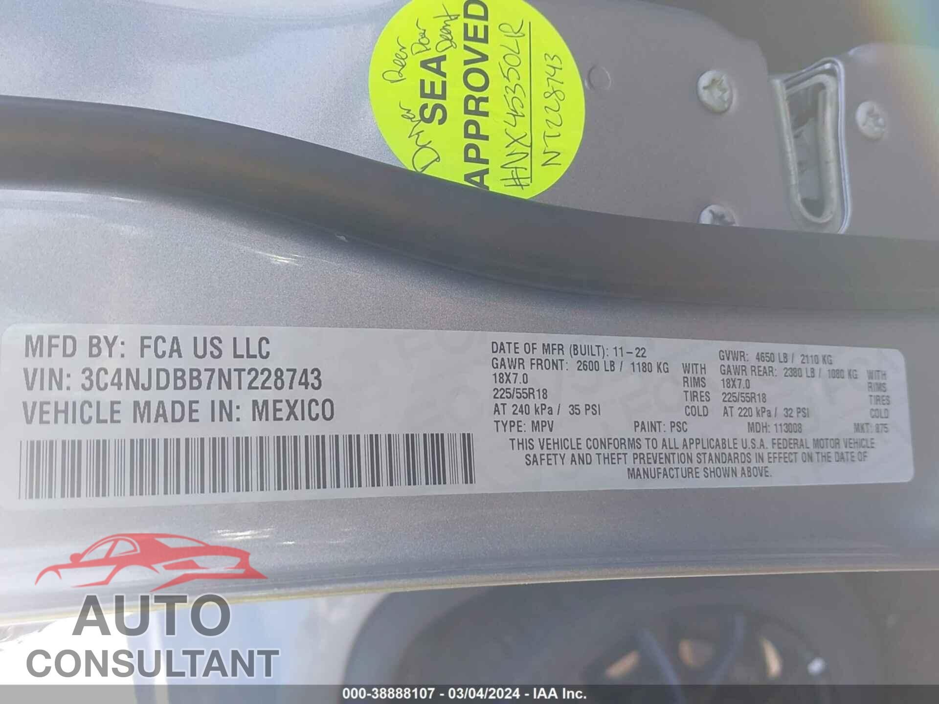 JEEP COMPASS 2022 - 3C4NJDBB7NT228743