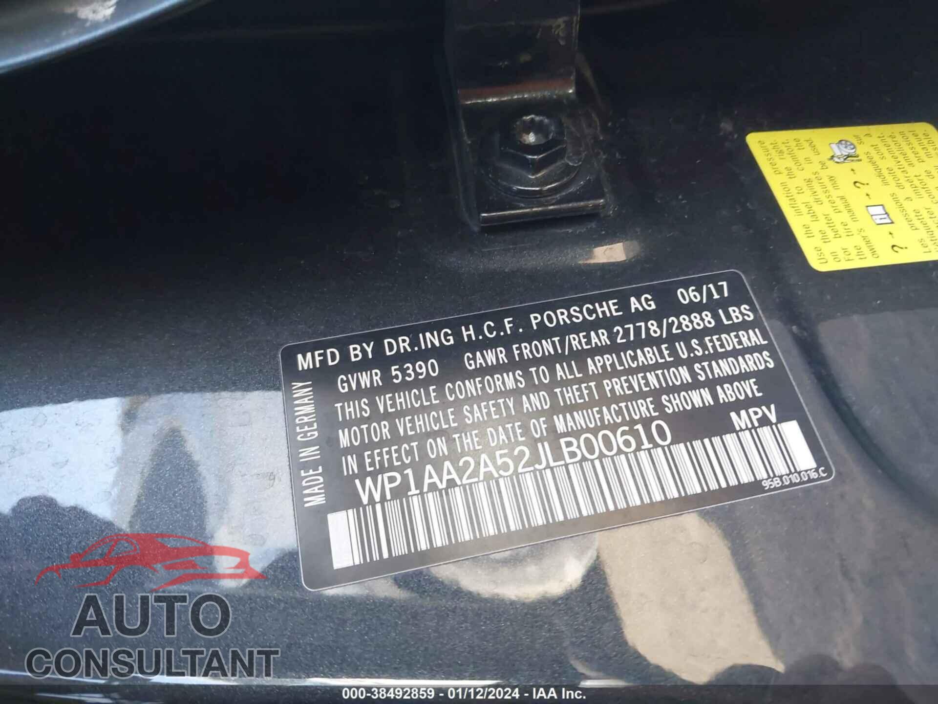 PORSCHE MACAN 2018 - WP1AA2A52JLB00610