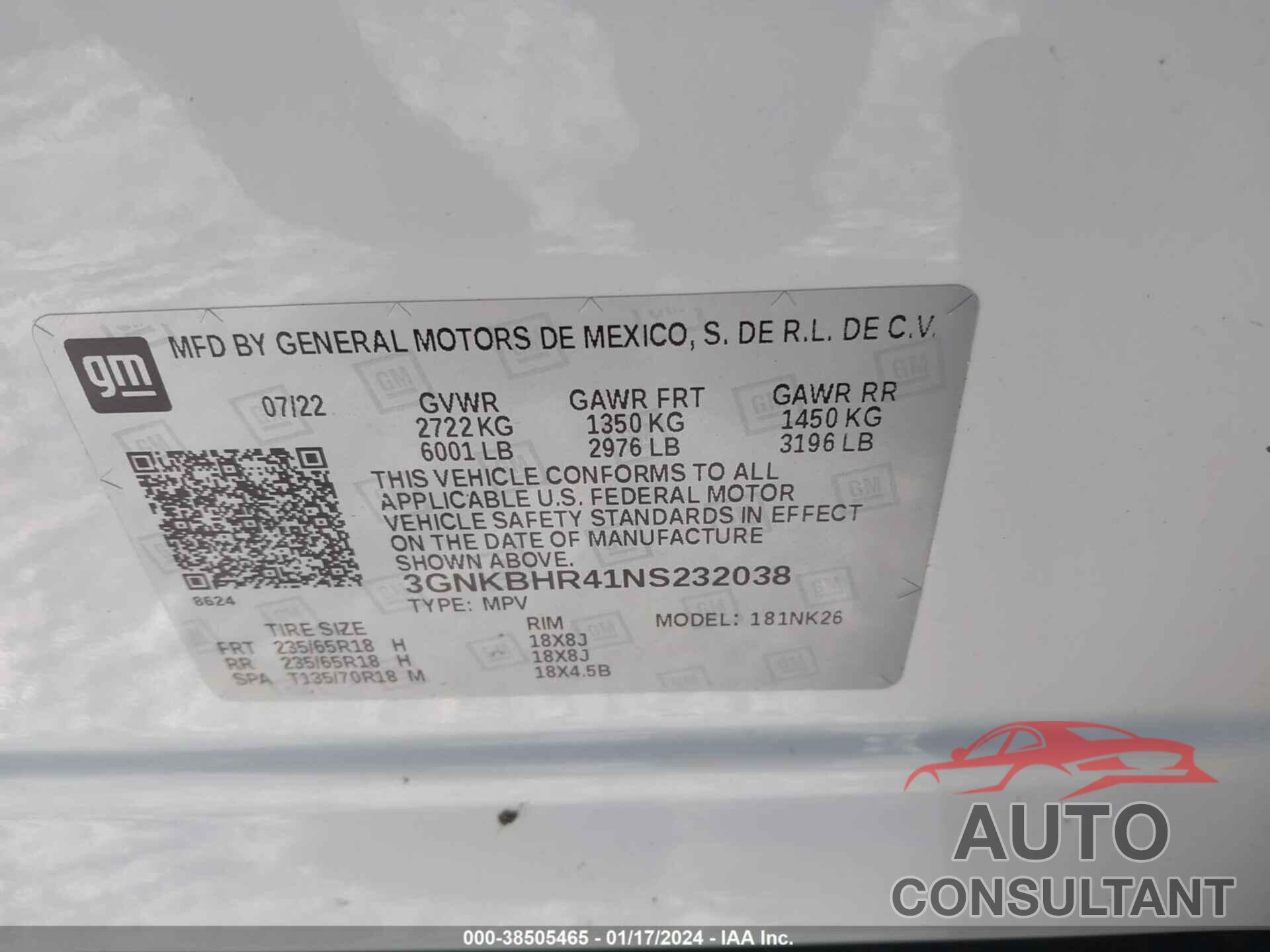 CHEVROLET BLAZER 2022 - 3GNKBHR41NS232038