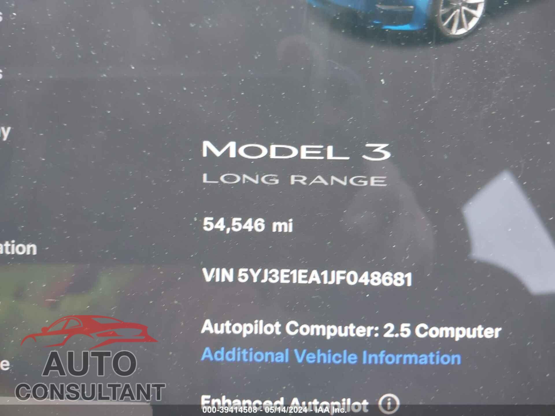 TESLA MODEL 3 2018 - 5YJ3E1EA1JF048681