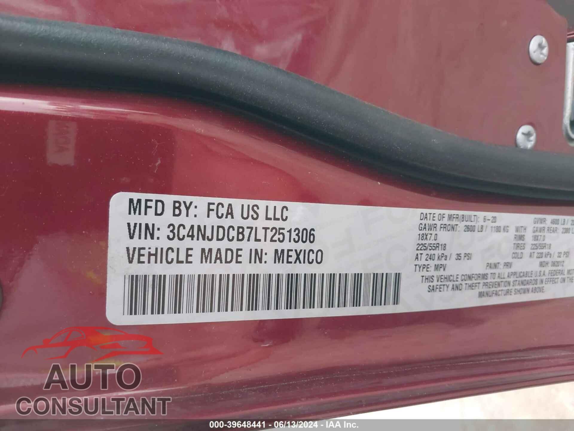 JEEP COMPASS 2020 - 3C4NJDCB7LT251306