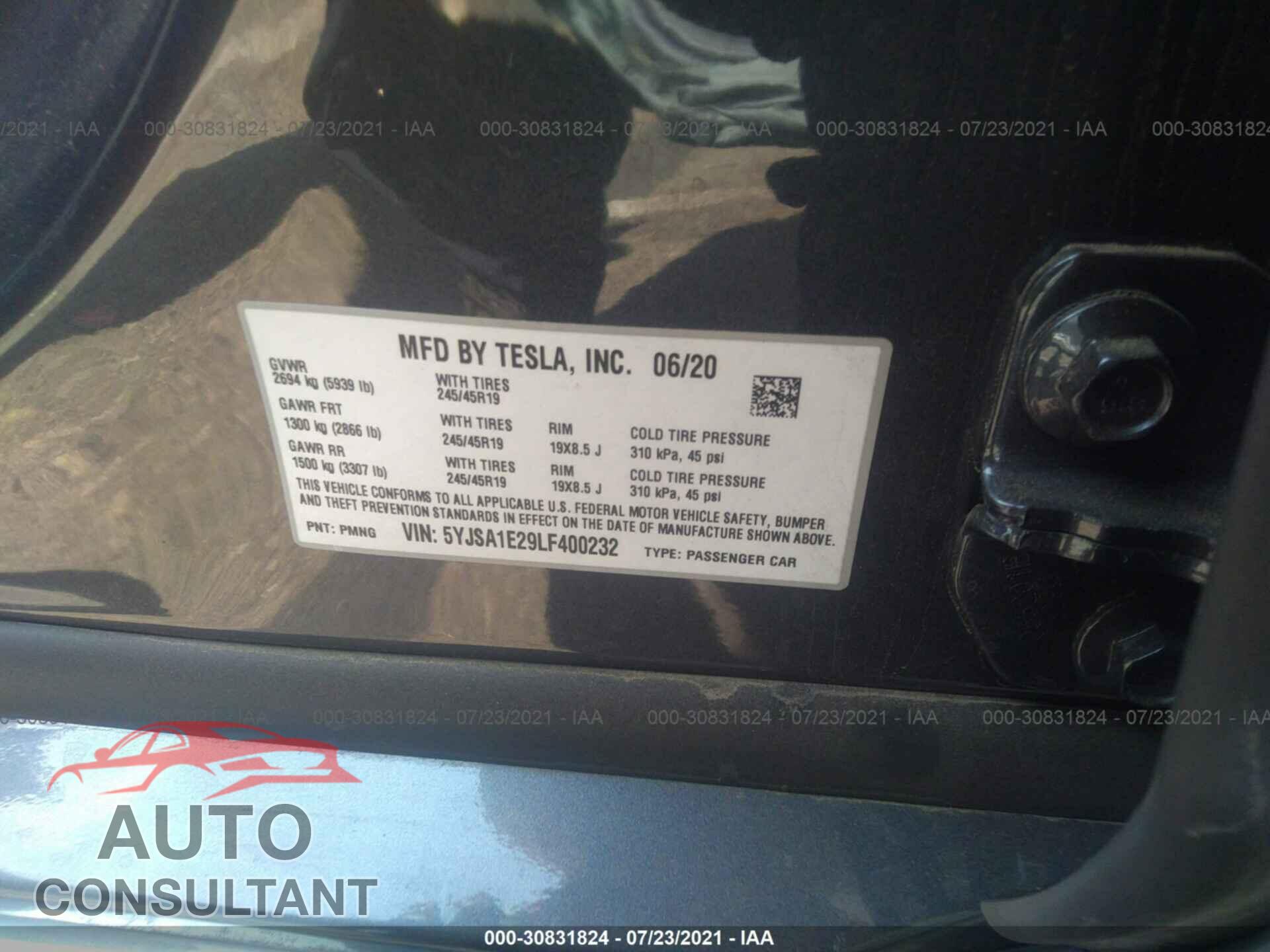 TESLA MODEL S 2020 - 5YJSA1E29LF400232