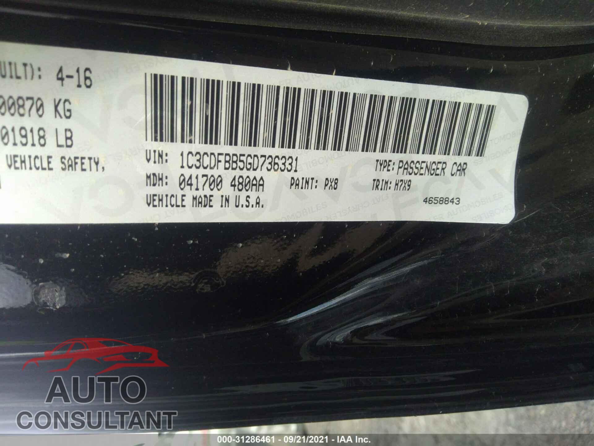 DODGE DART 2016 - 1C3CDFBB5GD736331