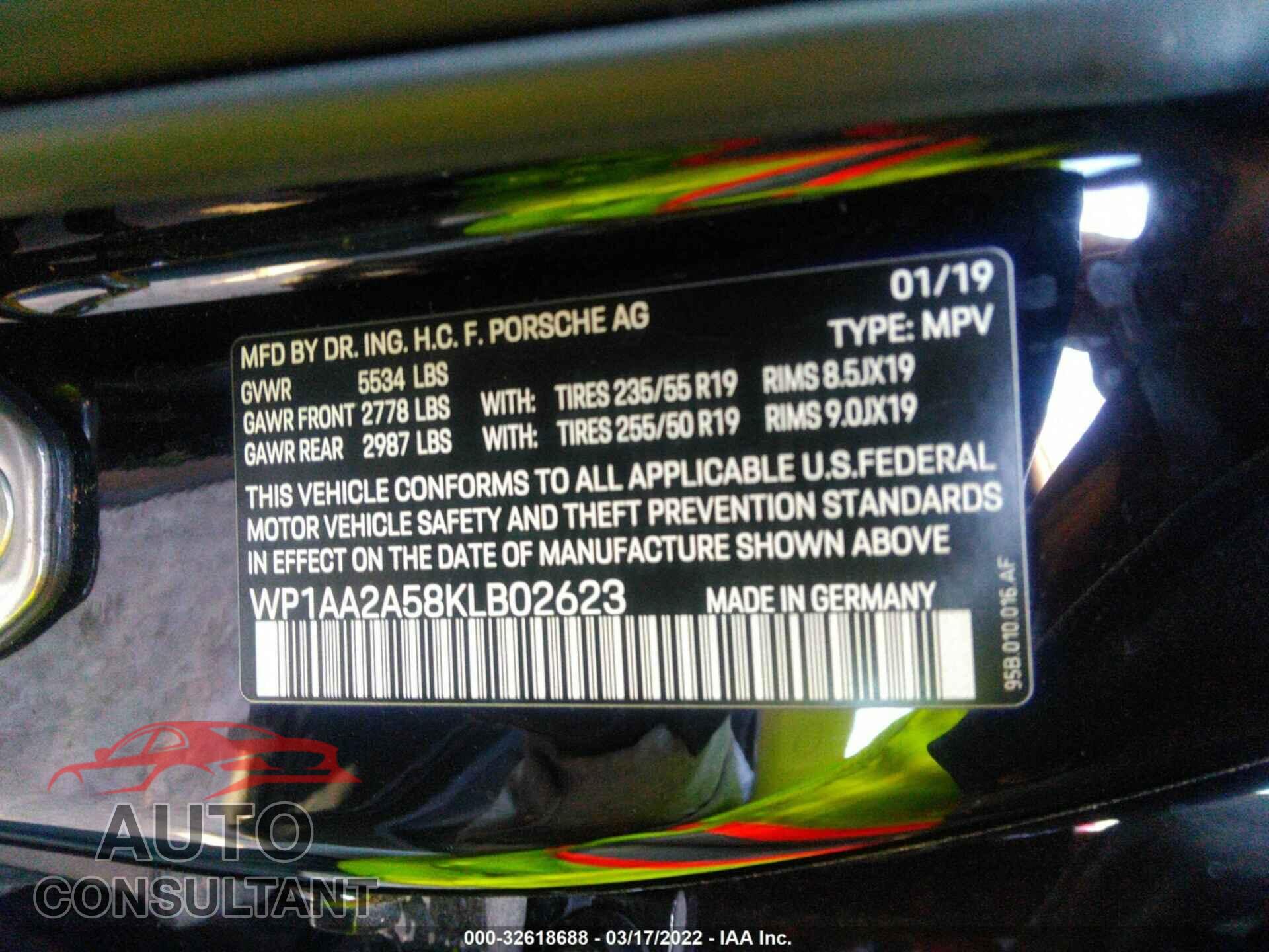 PORSCHE MACAN 2019 - WP1AA2A58KLB02623