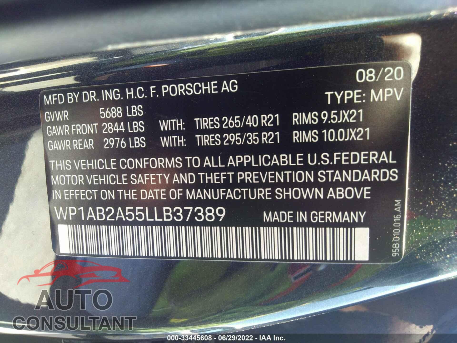 PORSCHE MACAN 2020 - WP1AB2A55LLB37389