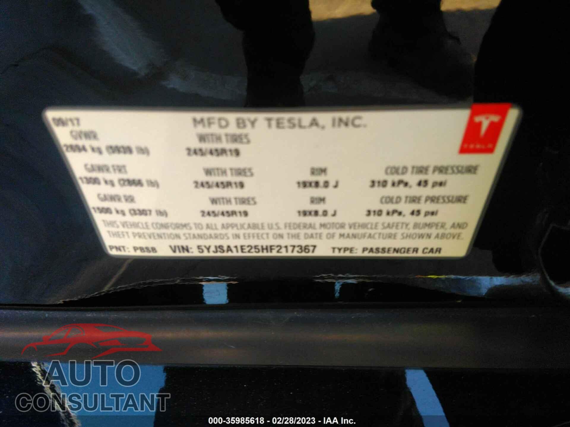 TESLA MODEL S 2017 - 5YJSA1E25HF217367