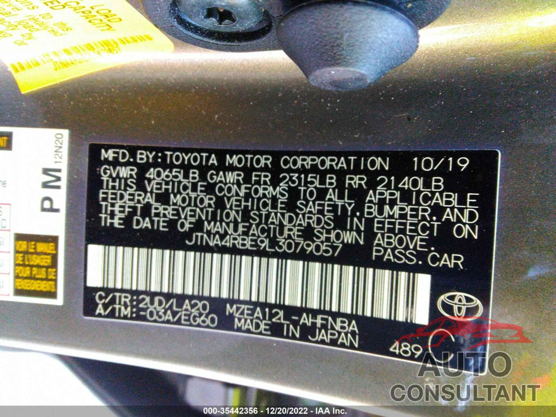 TOYOTA COROLLA HATCHBACK 2020 - JTNA4RBE9L3079057