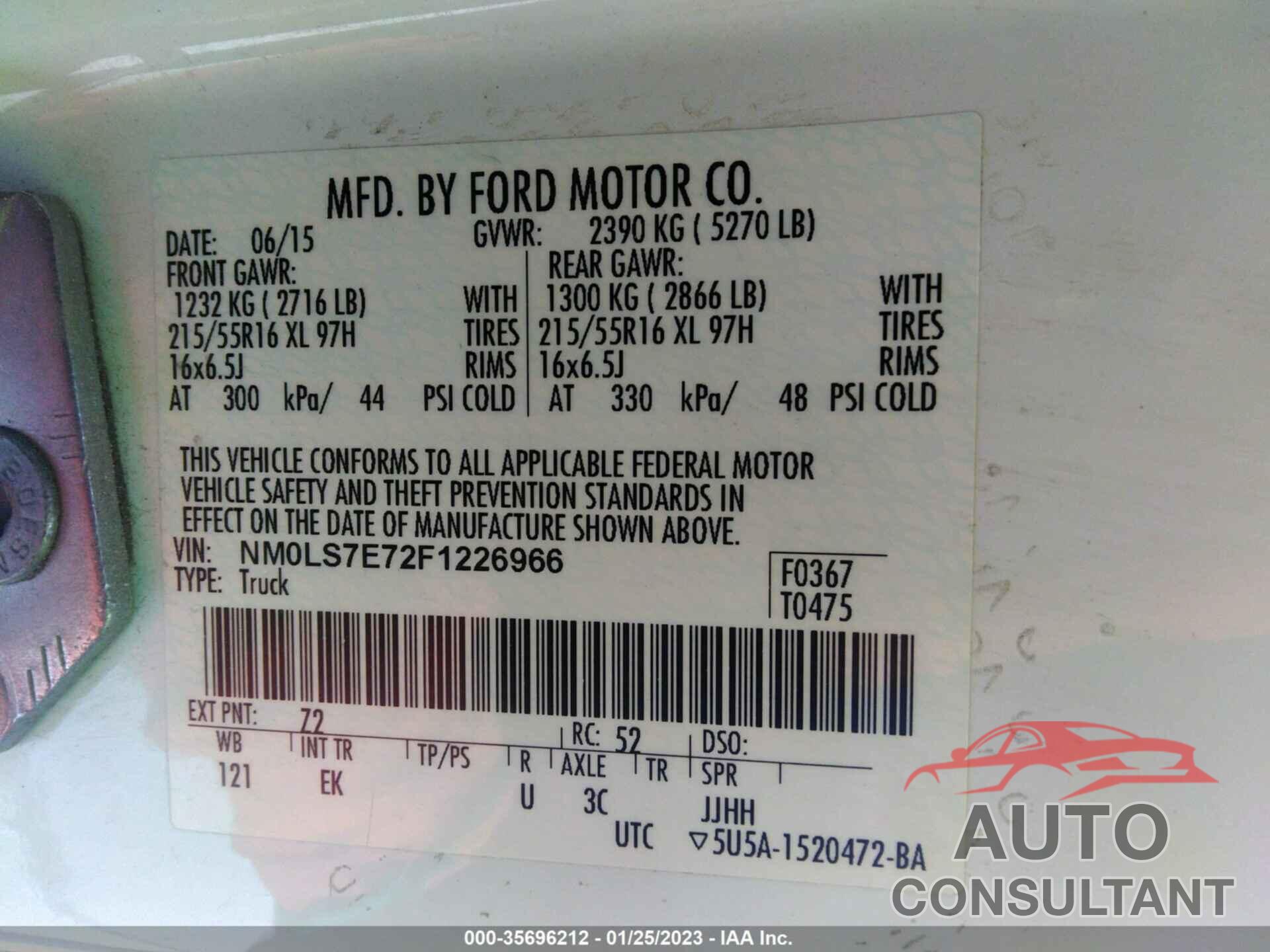 FORD TRANSIT CONNECT 2015 - NM0LS7E72F1226966