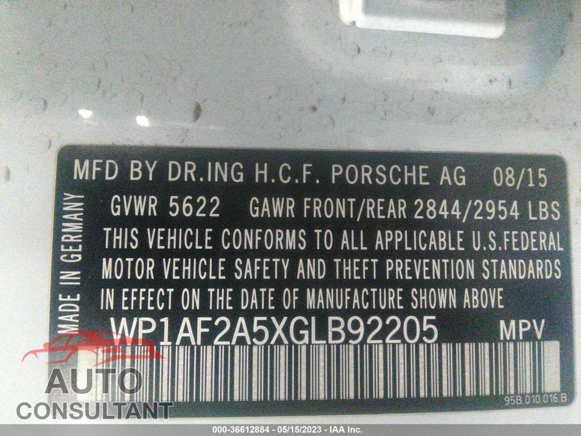 PORSCHE MACAN 2016 - WP1AF2A5XGLB92205