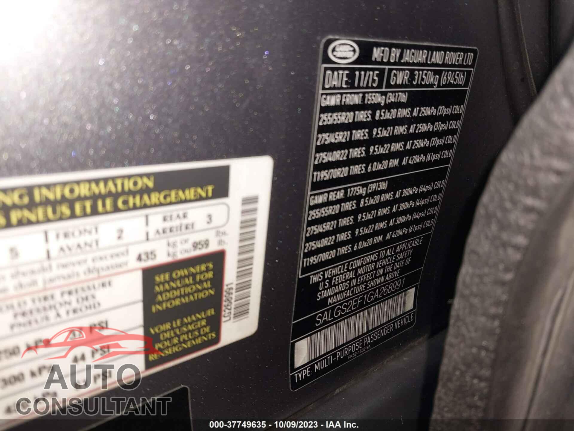 LAND ROVER RANGE ROVER 2016 - SALGS2EF1GA268991