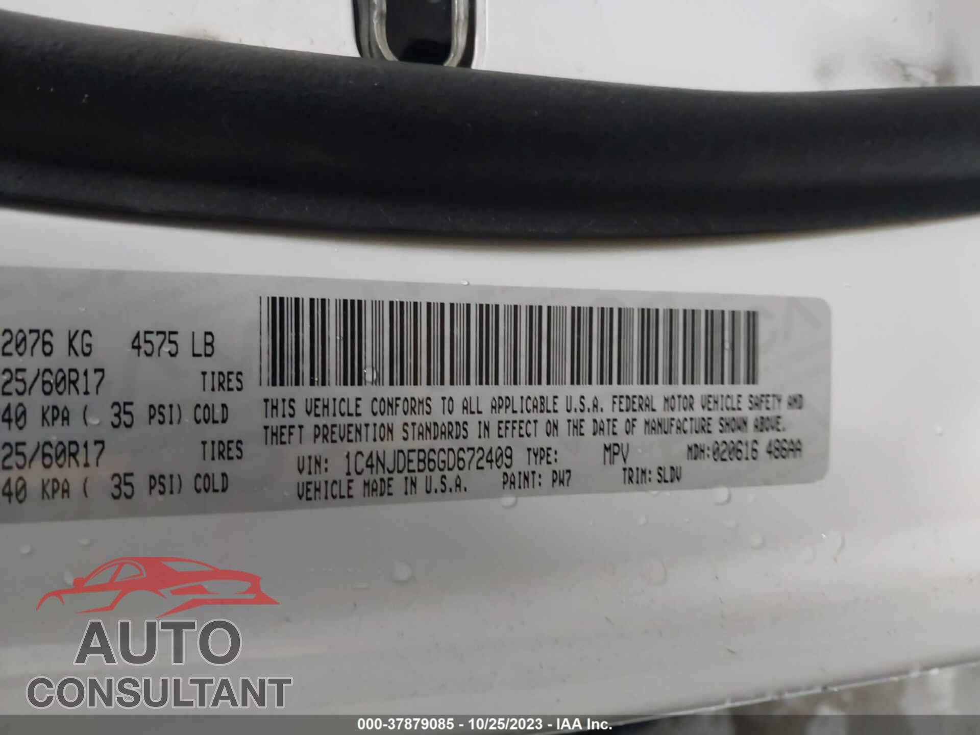 JEEP COMPASS 2016 - 1C4NJDEB6GD672409