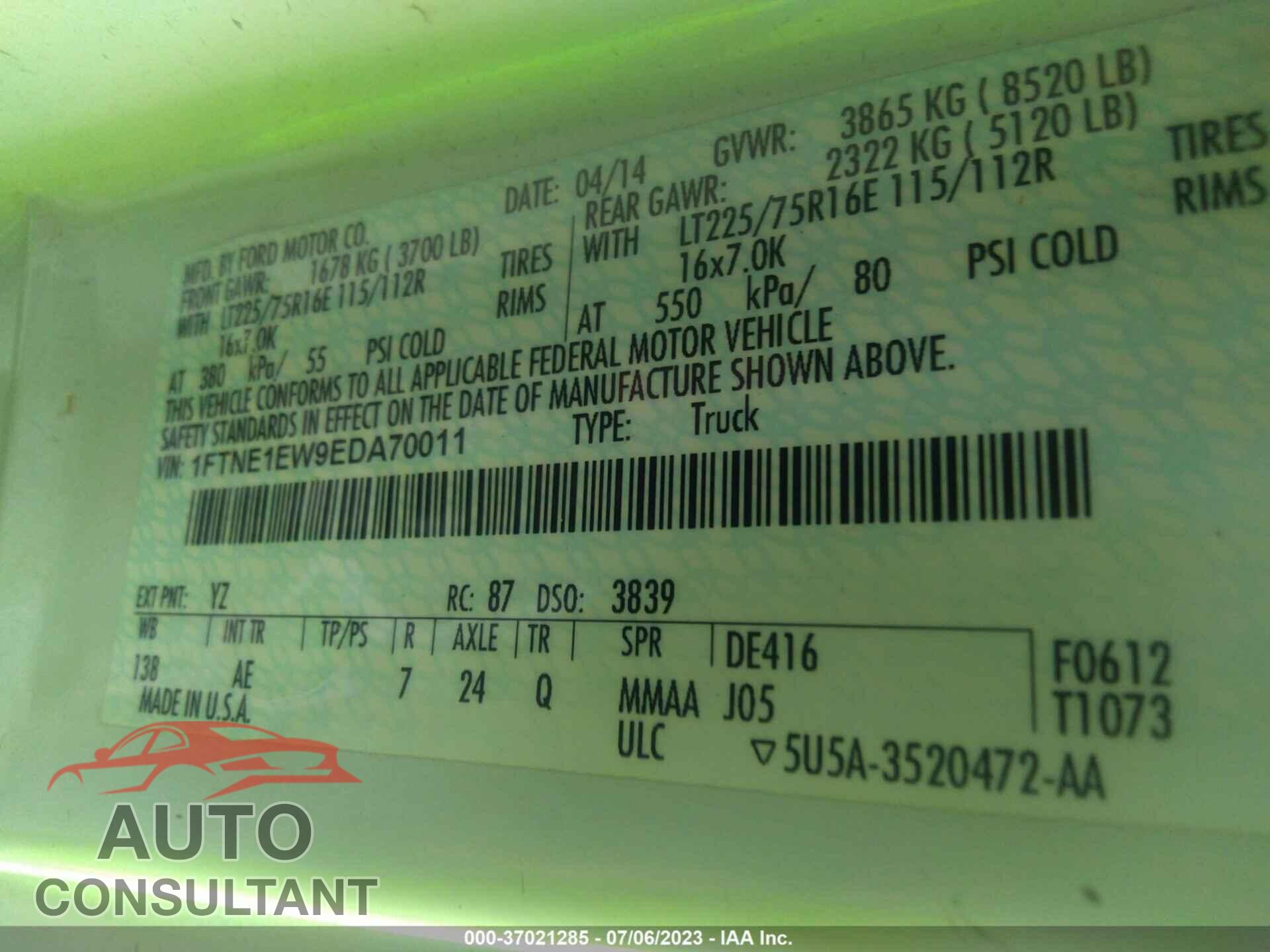FORD E-150 2014 - 1FTNE1EW9EDA70011