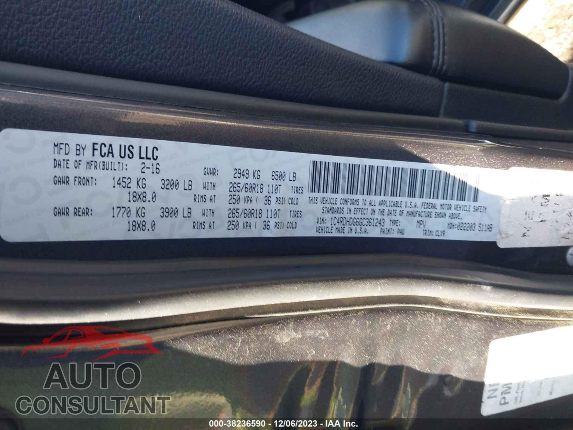 DODGE DURANGO 2016 - 1C4RDHDG6GC361243