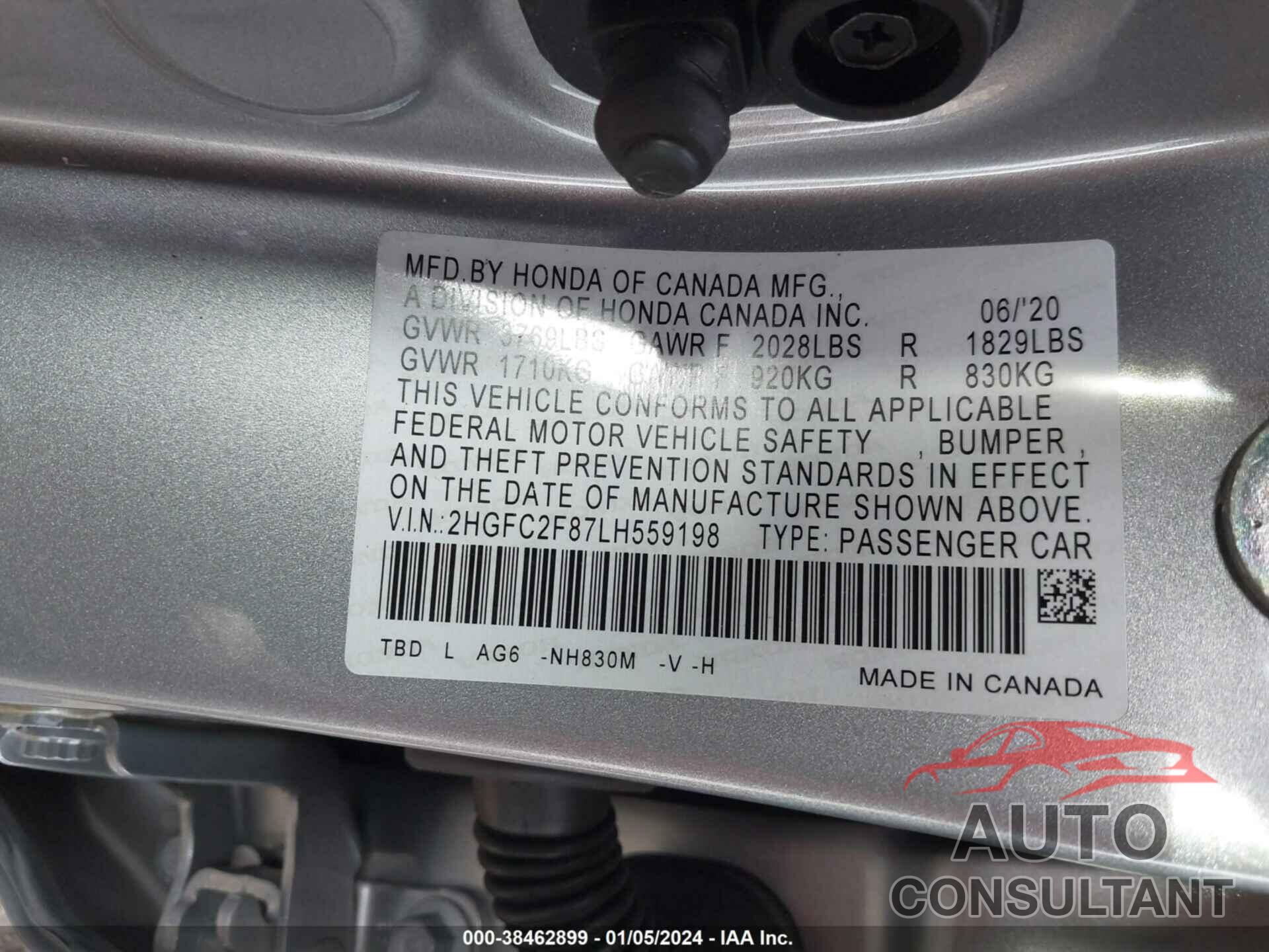 HONDA CIVIC 2020 - 2HGFC2F87LH559198