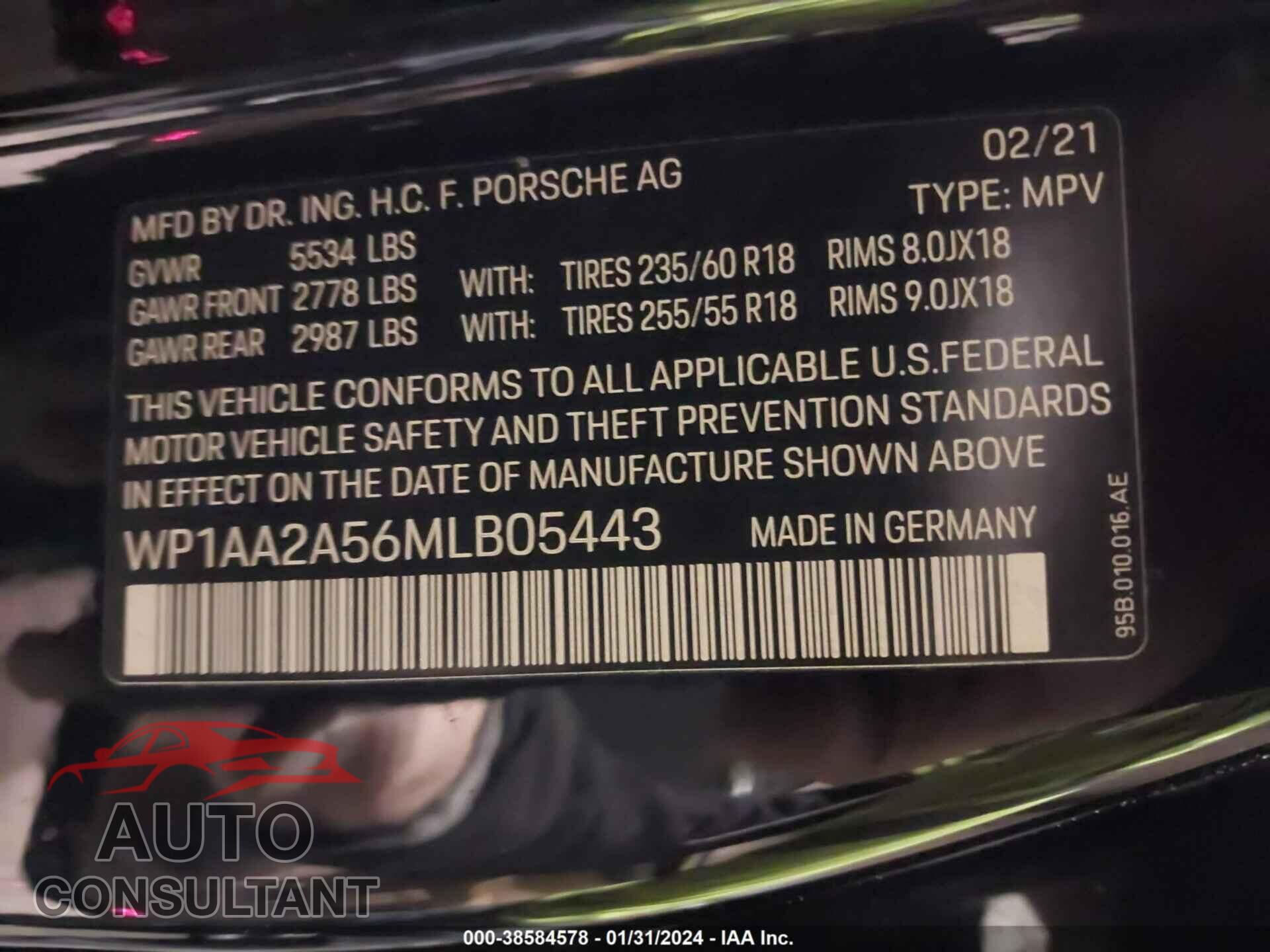 PORSCHE MACAN 2021 - WP1AA2A56MLB05443
