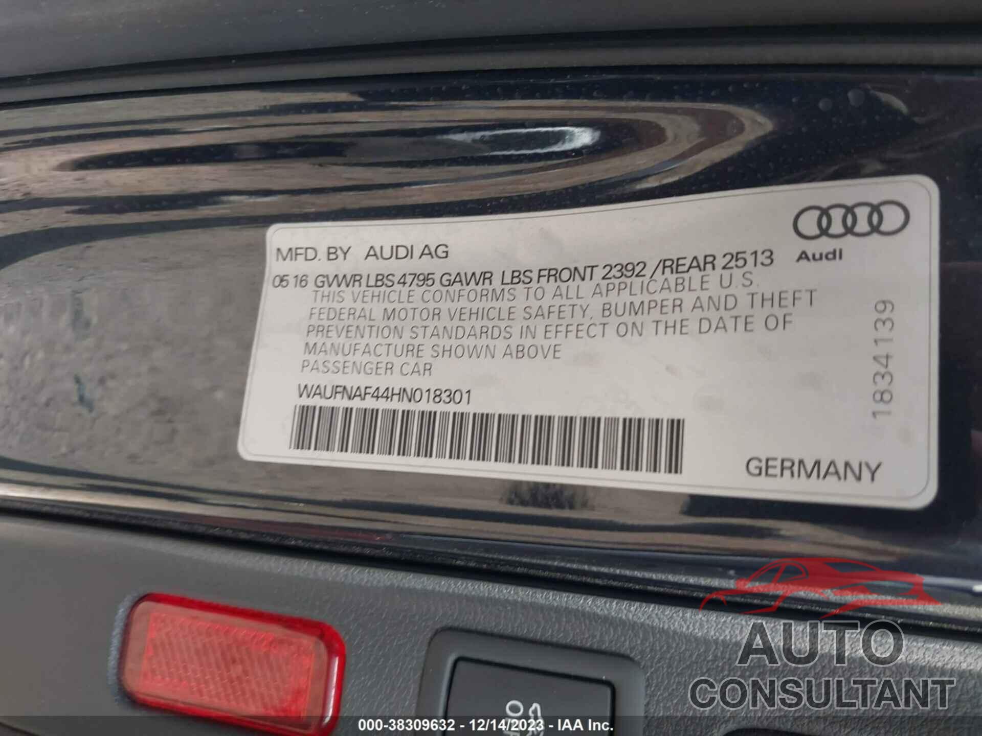 AUDI A4 2017 - WAUFNAF44HN018301