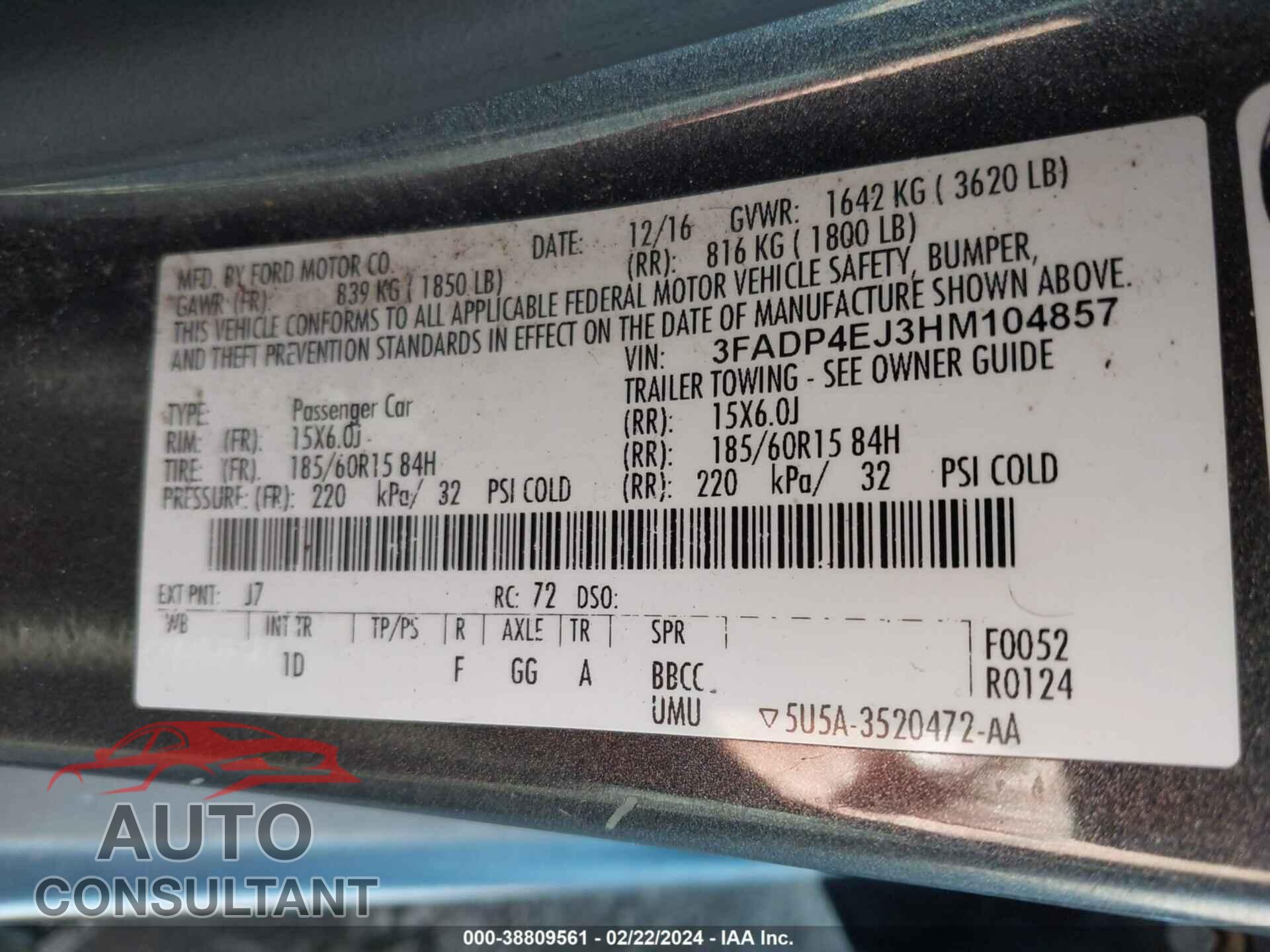 FORD FIESTA 2017 - 3FADP4EJ3HM104857