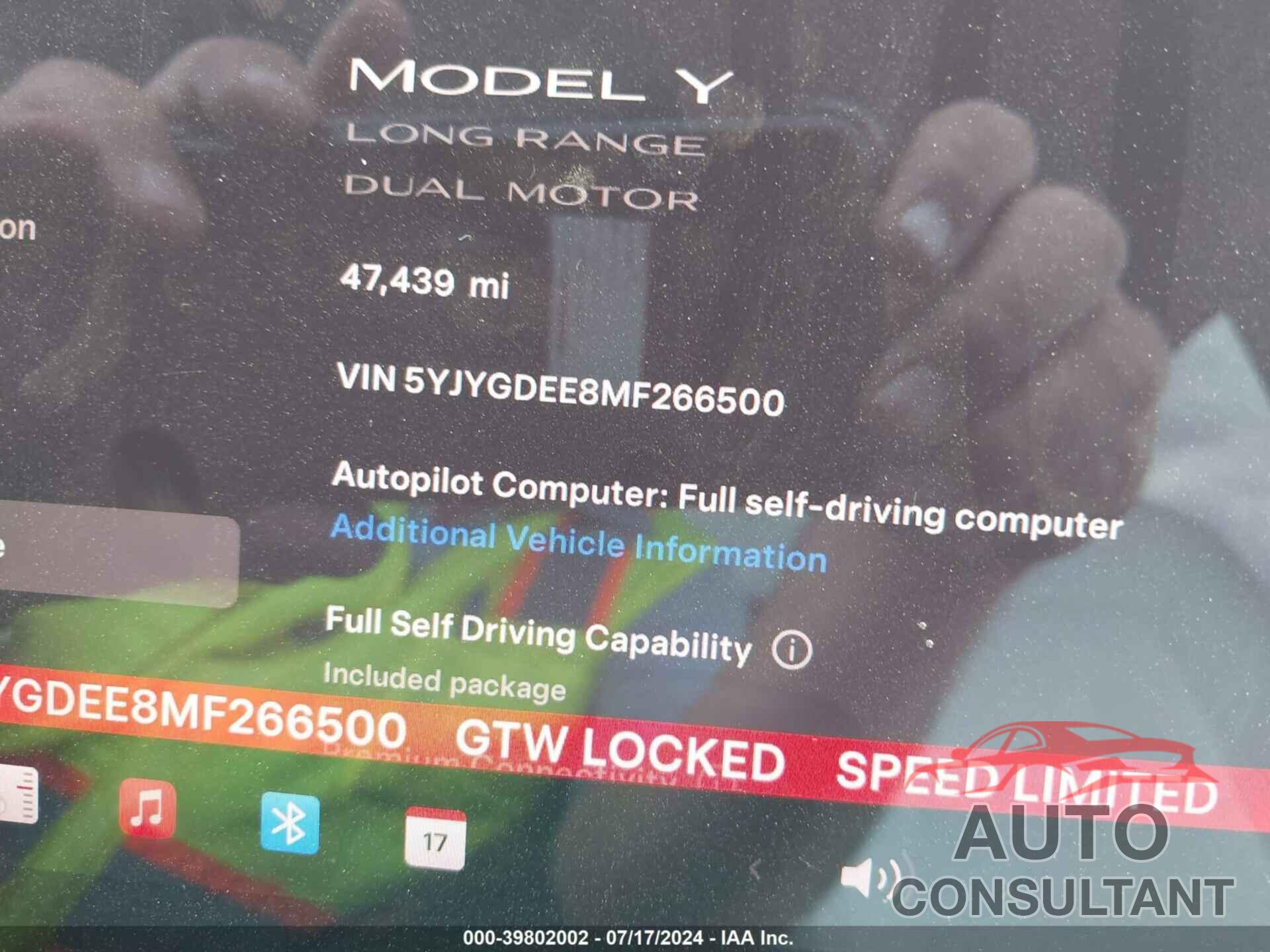 TESLA MODEL Y 2021 - 5YJYGDEE8MF266500