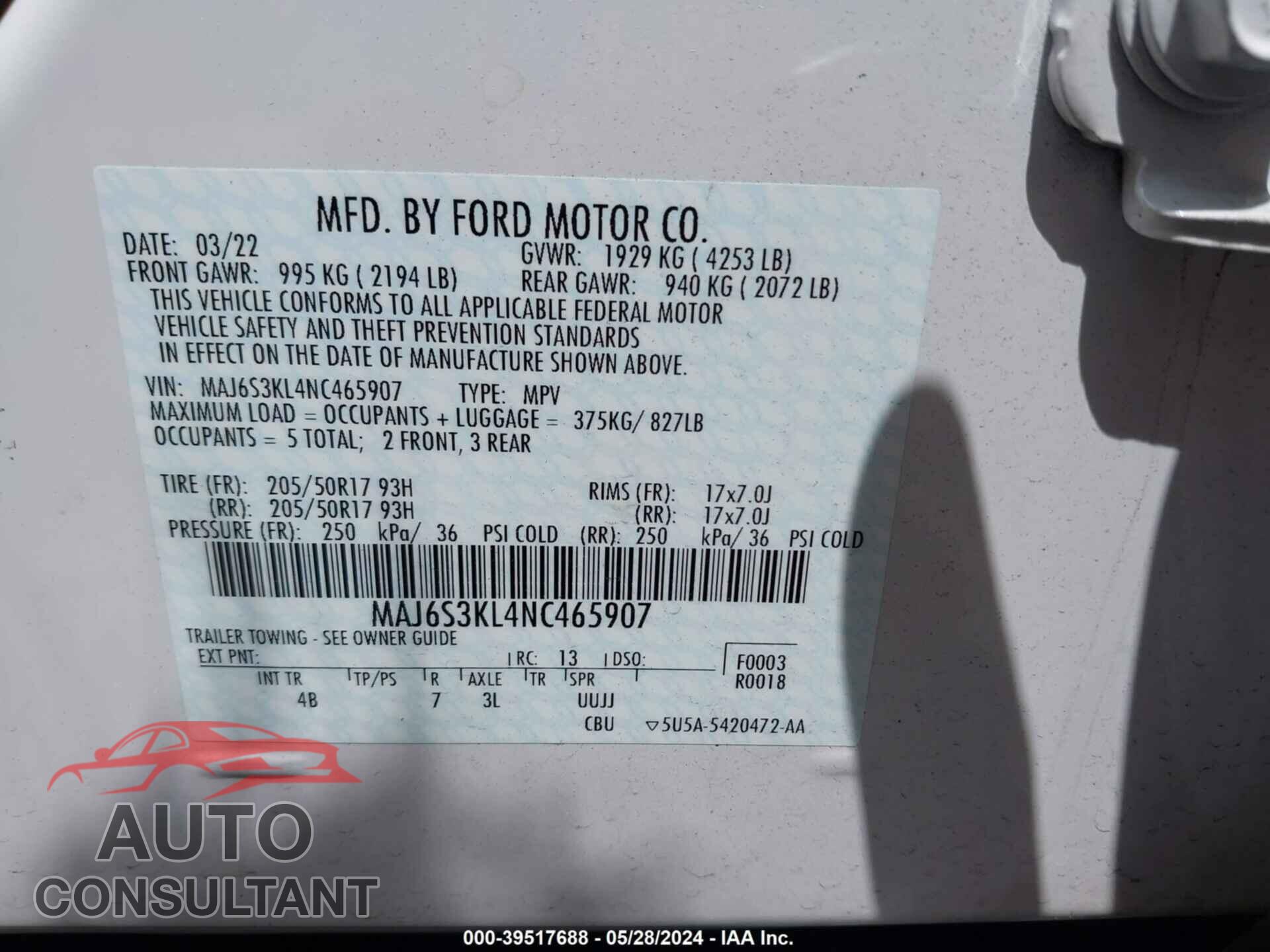 FORD ECOSPORT 2022 - MAJ6S3KL4NC465907