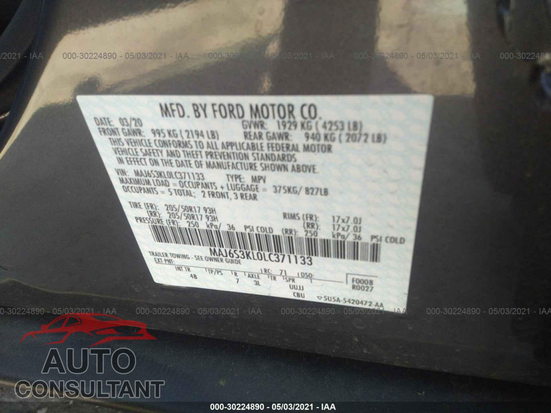FORD ECOSPORT 2020 - MAJ6S3KL0LC371133