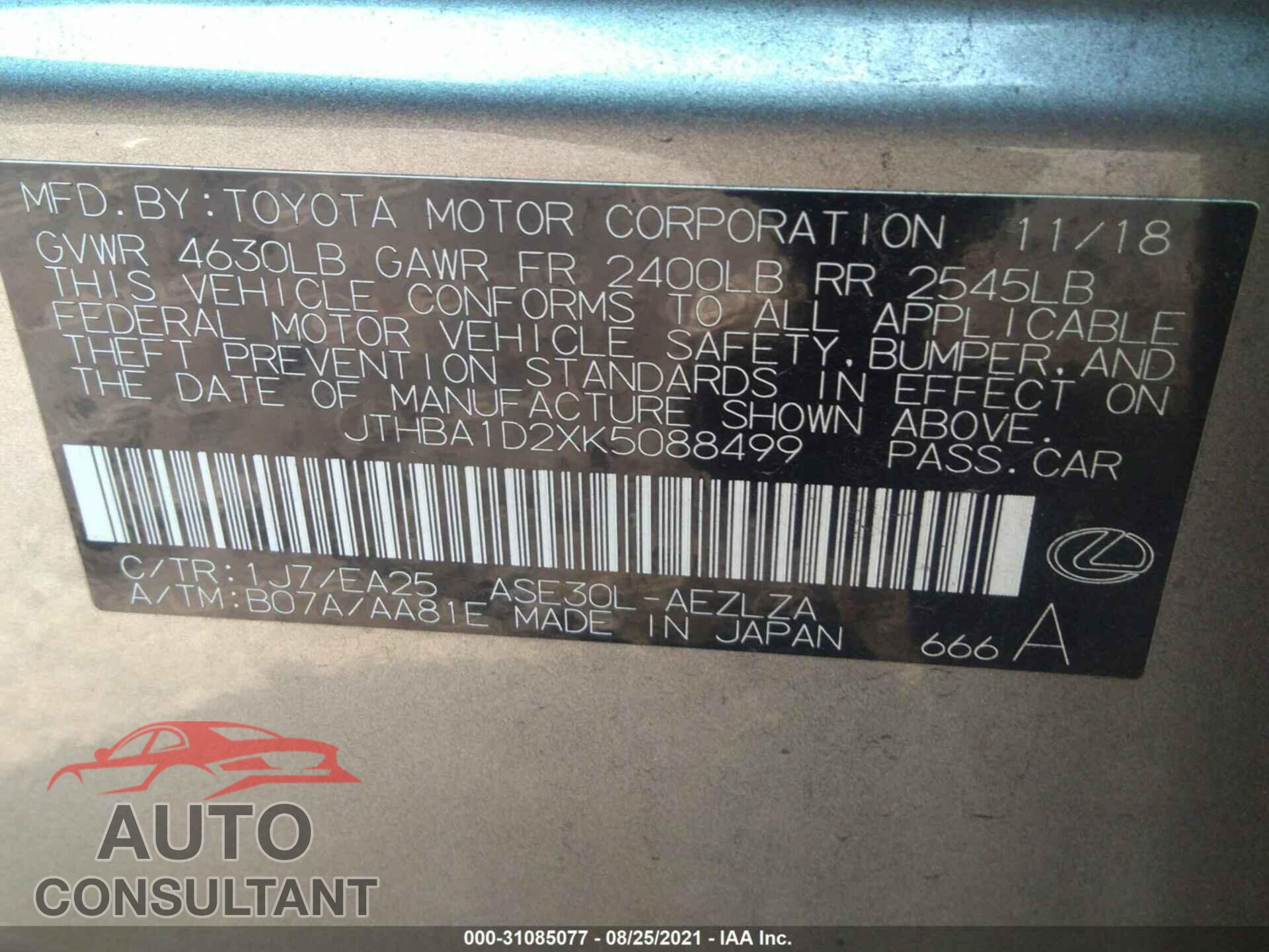 LEXUS IS 2019 - JTHBA1D2XK5088499