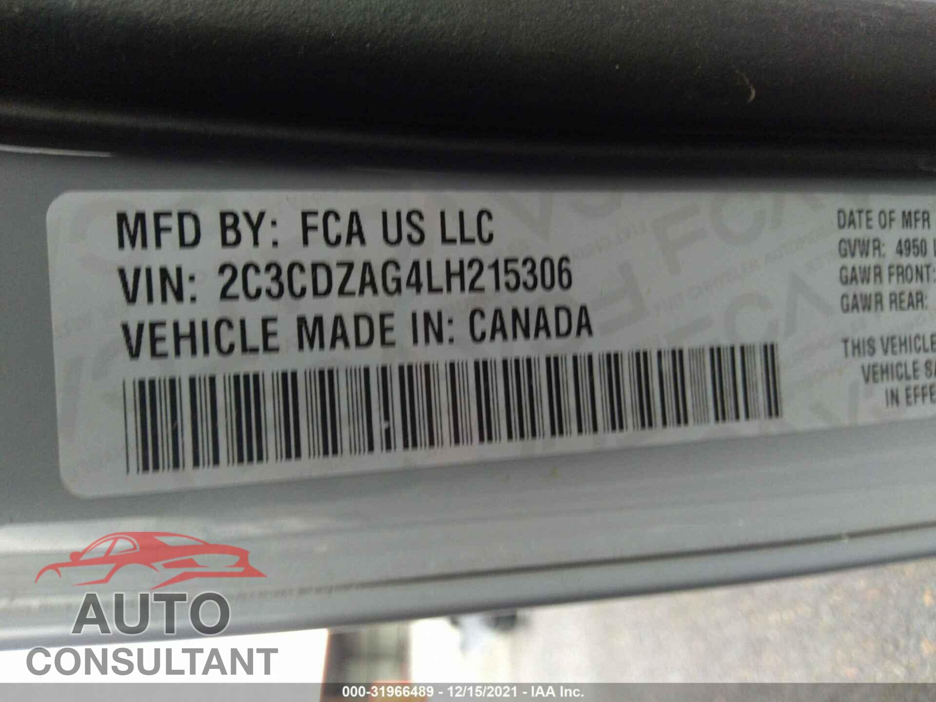 DODGE CHALLENGER 2020 - 2C3CDZAG4LH215306