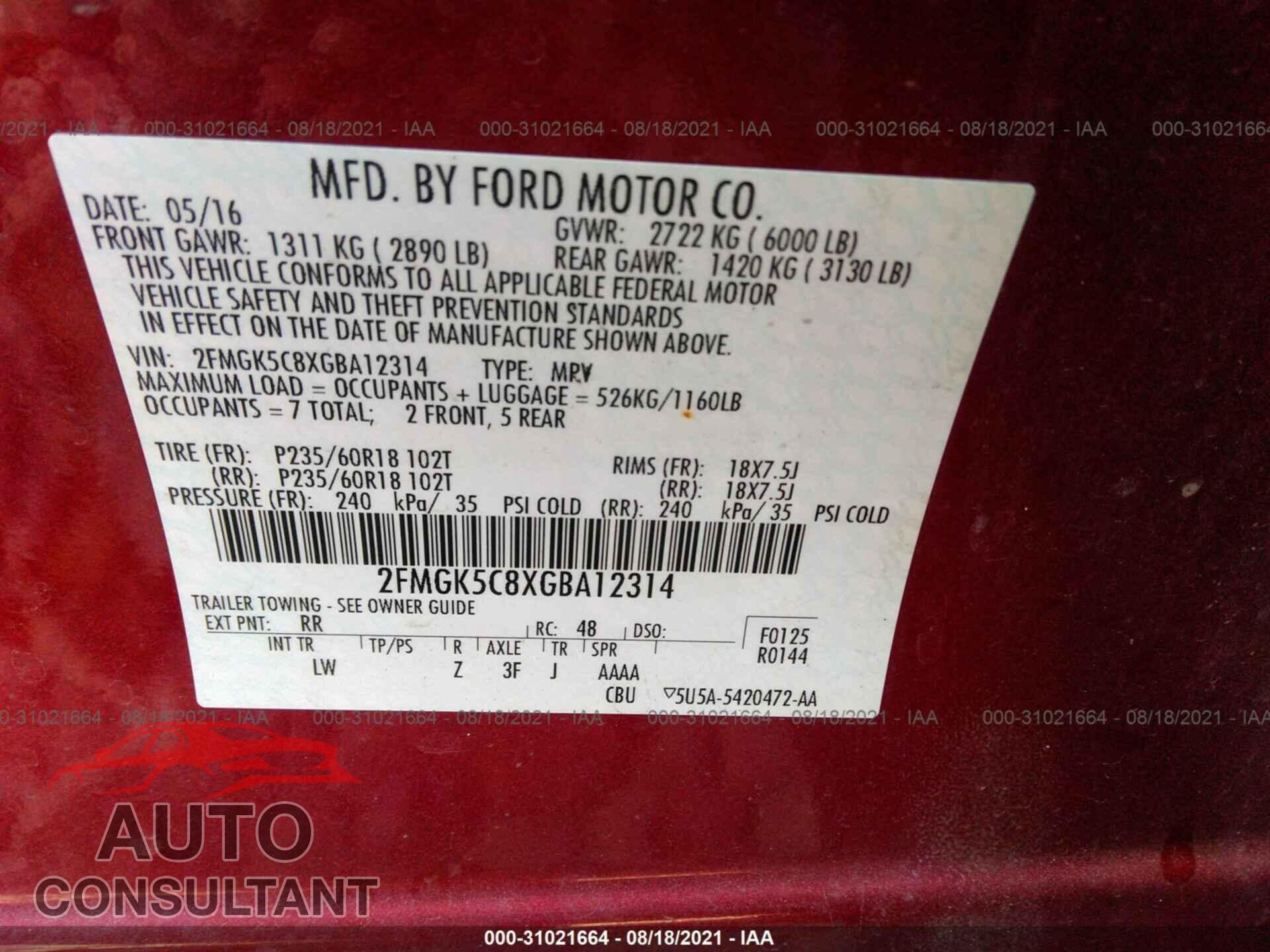 FORD FLEX 2016 - 2FMGK5C8XGBA12314