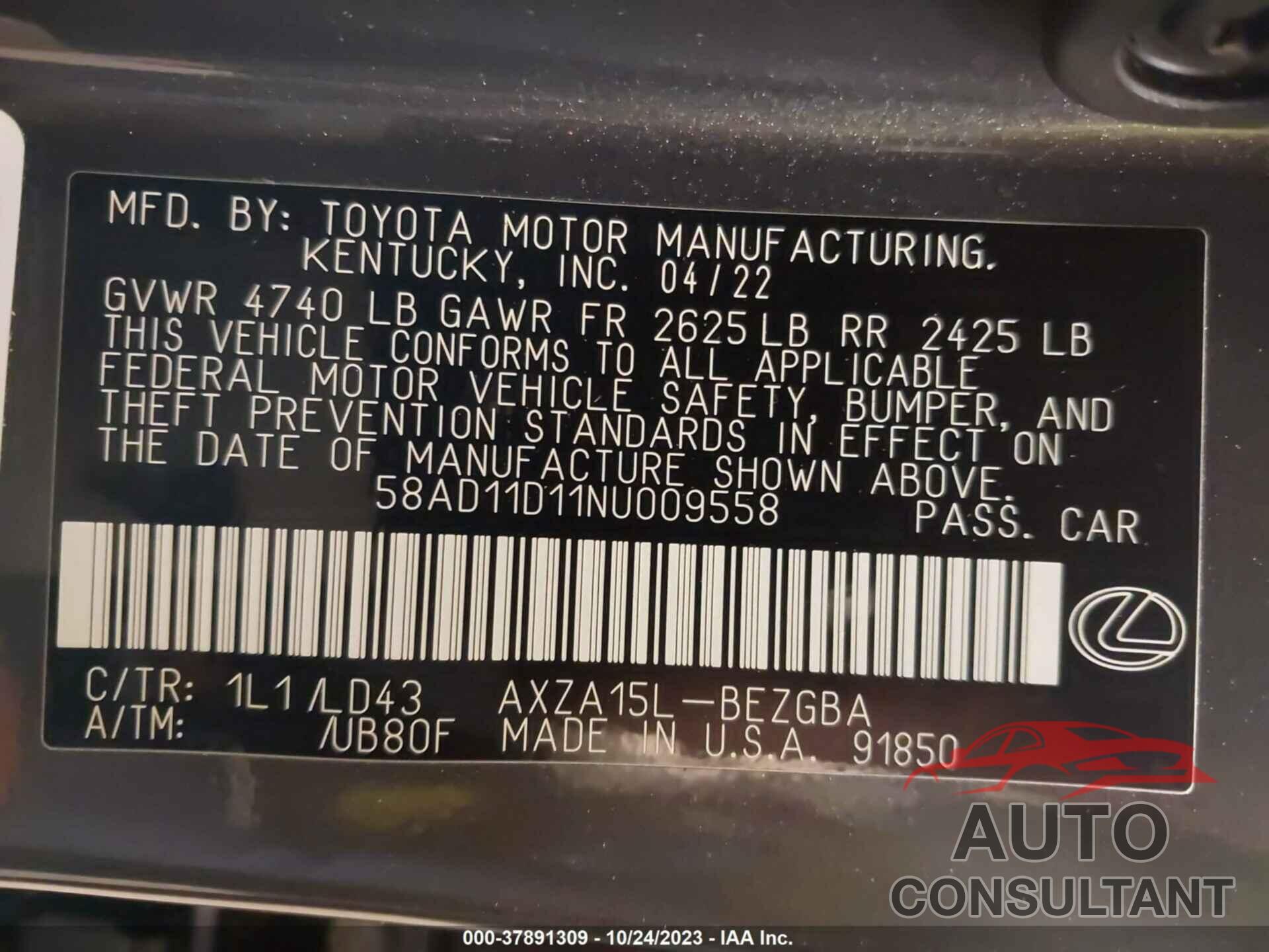 LEXUS ES 2022 - 58AD11D11NU009558