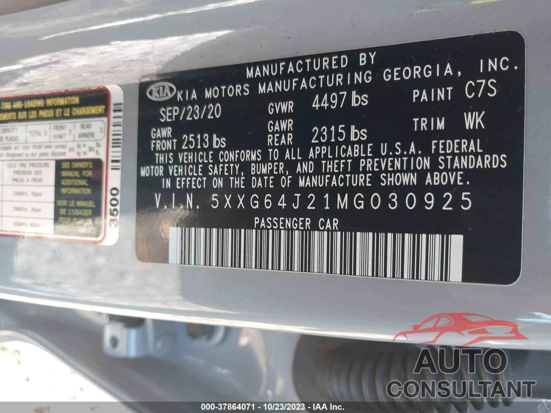 KIA K5 2021 - 5XXG64J21MG030925