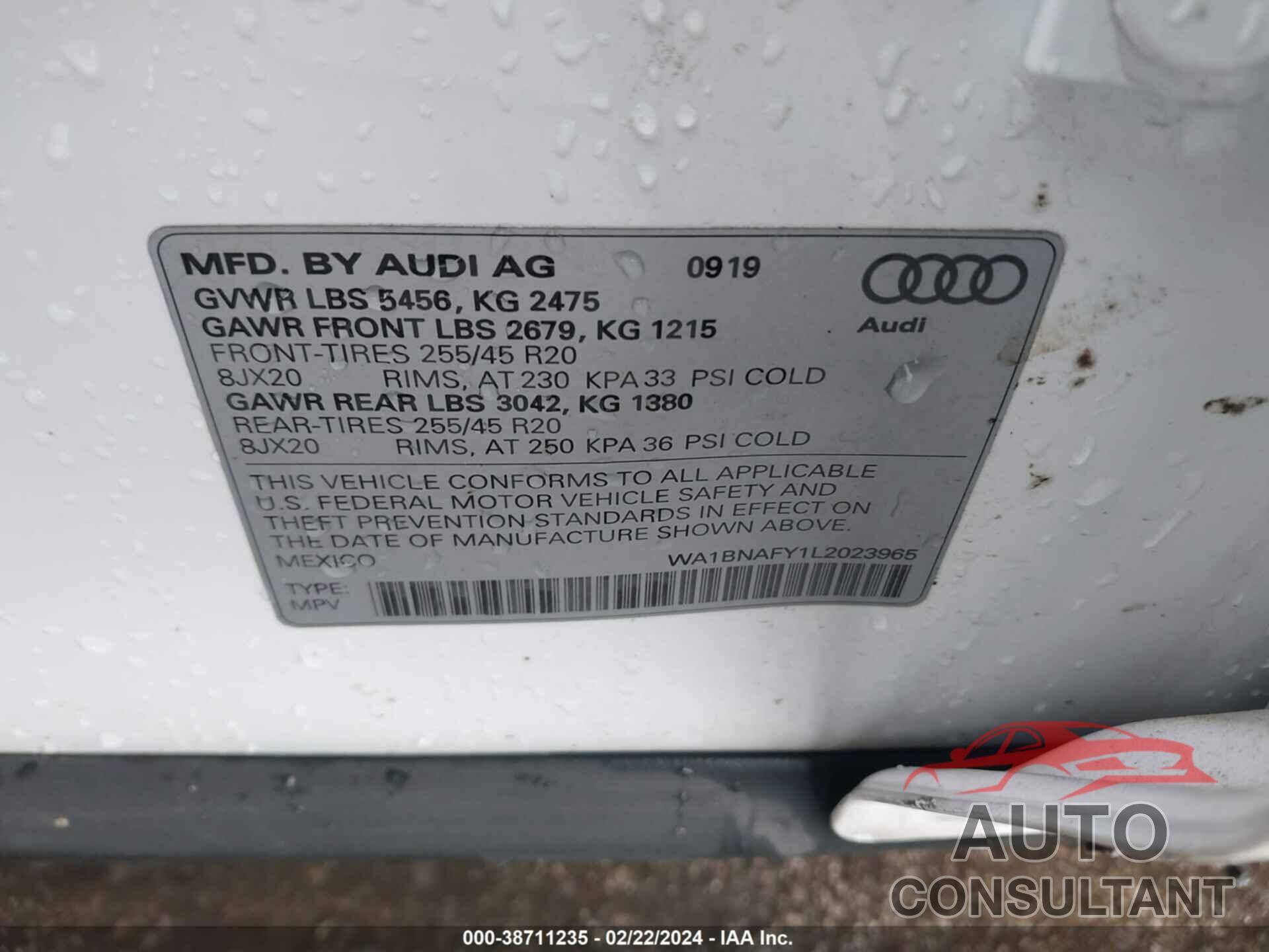 AUDI Q5 2020 - WA1BNAFY1L2023965