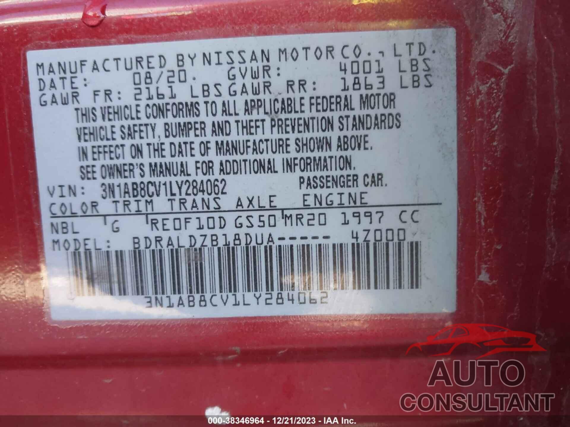 NISSAN SENTRA 2020 - 3N1AB8CV1LY284062