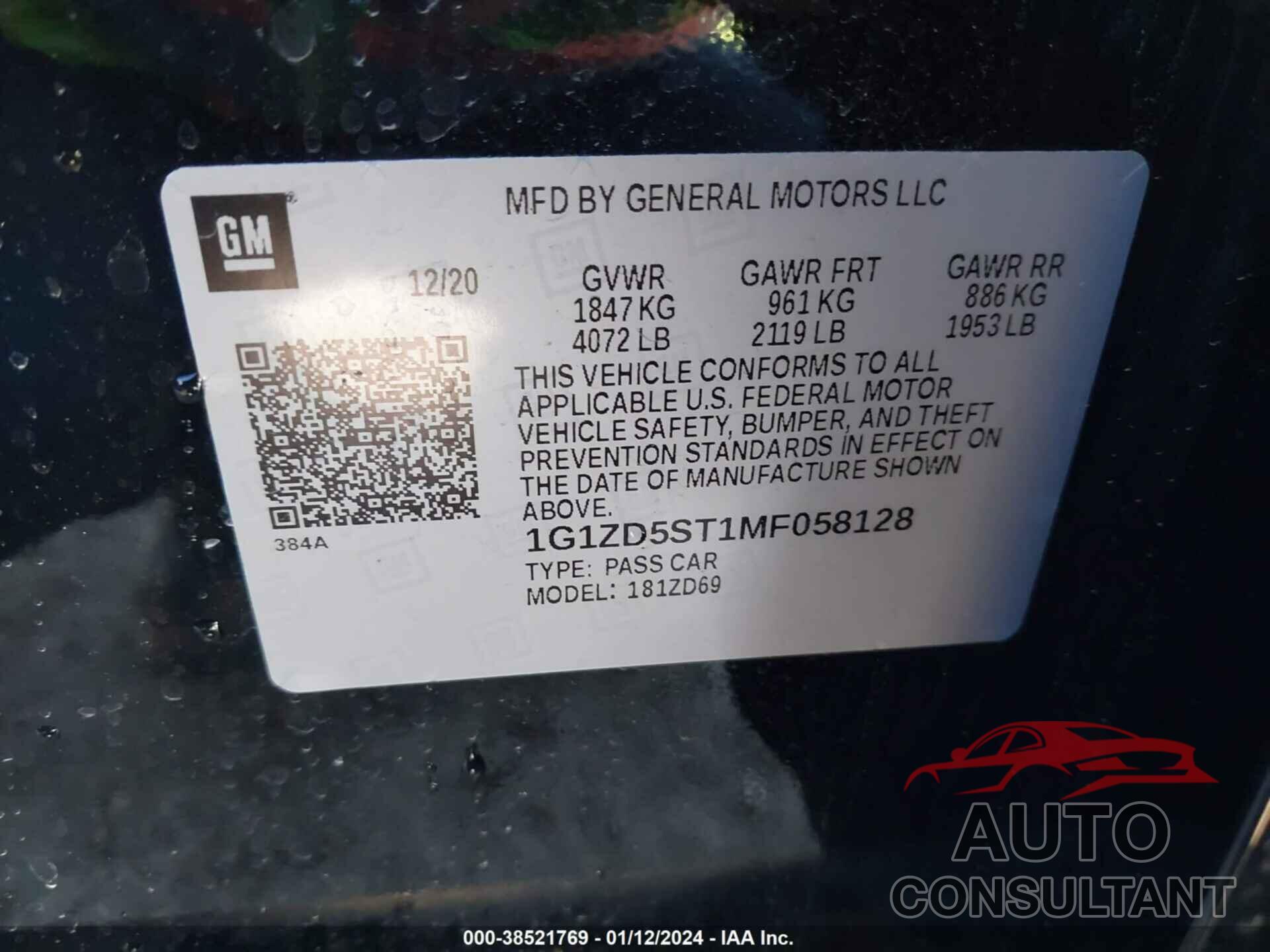 CHEVROLET MALIBU 2021 - 1G1ZD5ST1MF058128