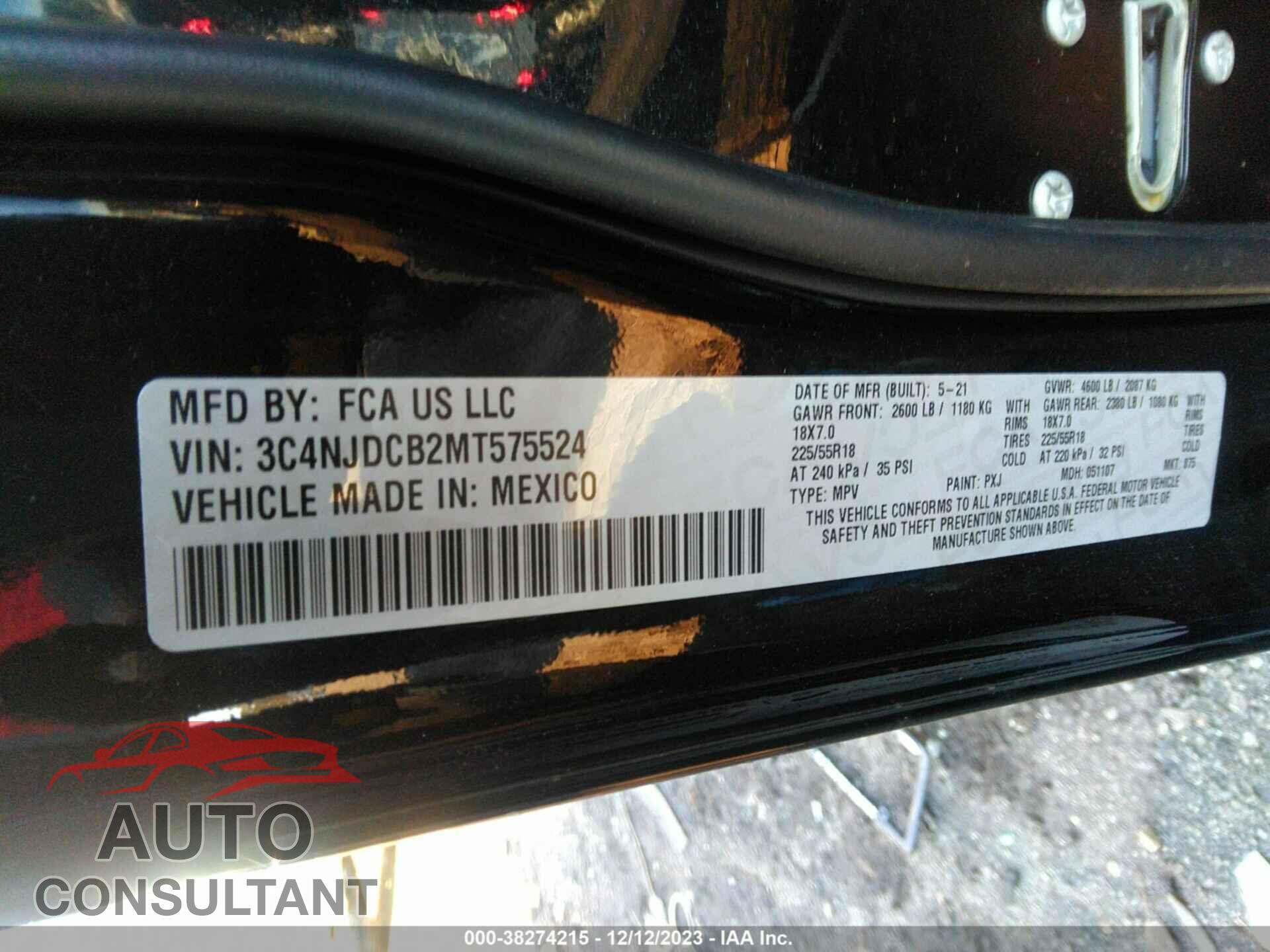 JEEP COMPASS 2021 - 3C4NJDCB2MT575524